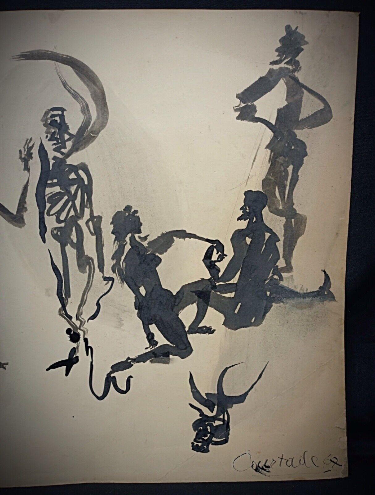 20ième siècle Dessin aquarelle vintage de Jacques Courtade, 