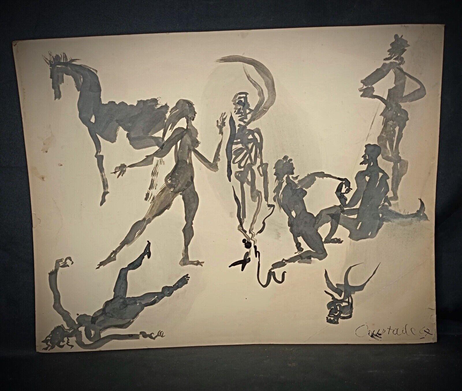 Dessin aquarelle vintage de Jacques Courtade, 