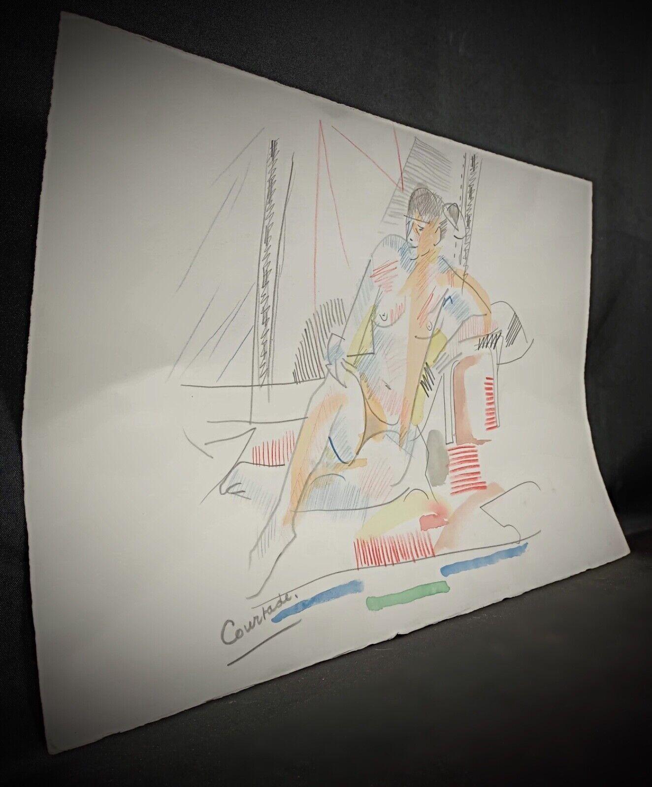 Empire Vintage Watercolor Drawing by Jacques Courtade, 