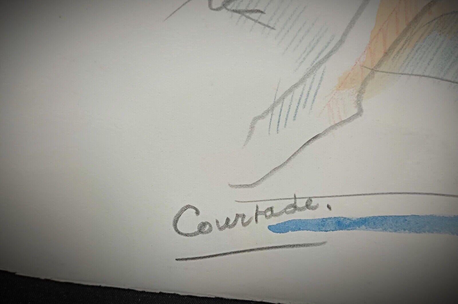 Vintage Watercolor Drawing by Jacques Courtade, 
