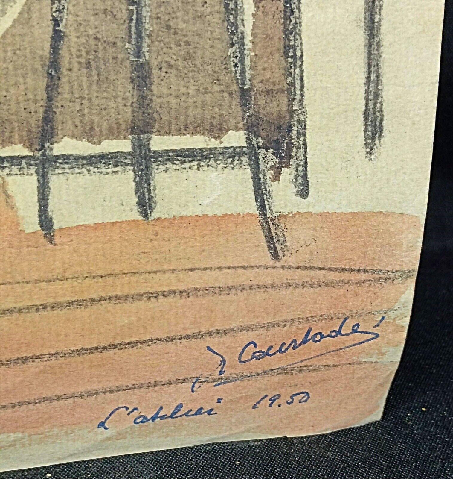 Metà XX secolo Disegno ad acquerello vintage di Jacques Courtade, firmato e numerato 316 - 2Y159