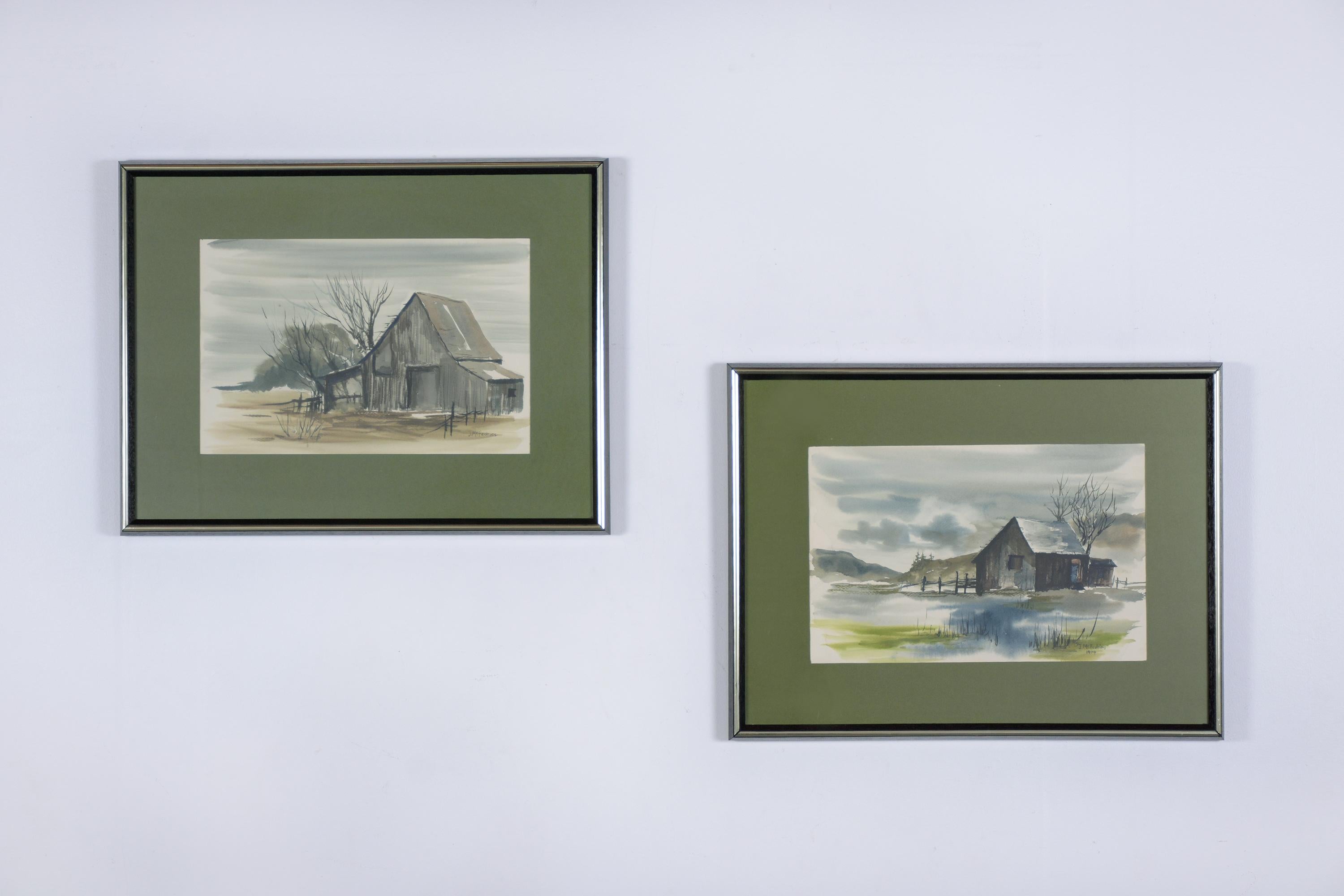 An extraordinary set of two landscape paintings signed by I McFdries with wood and glass frame in good condition and is ready to be displayed for years to come.