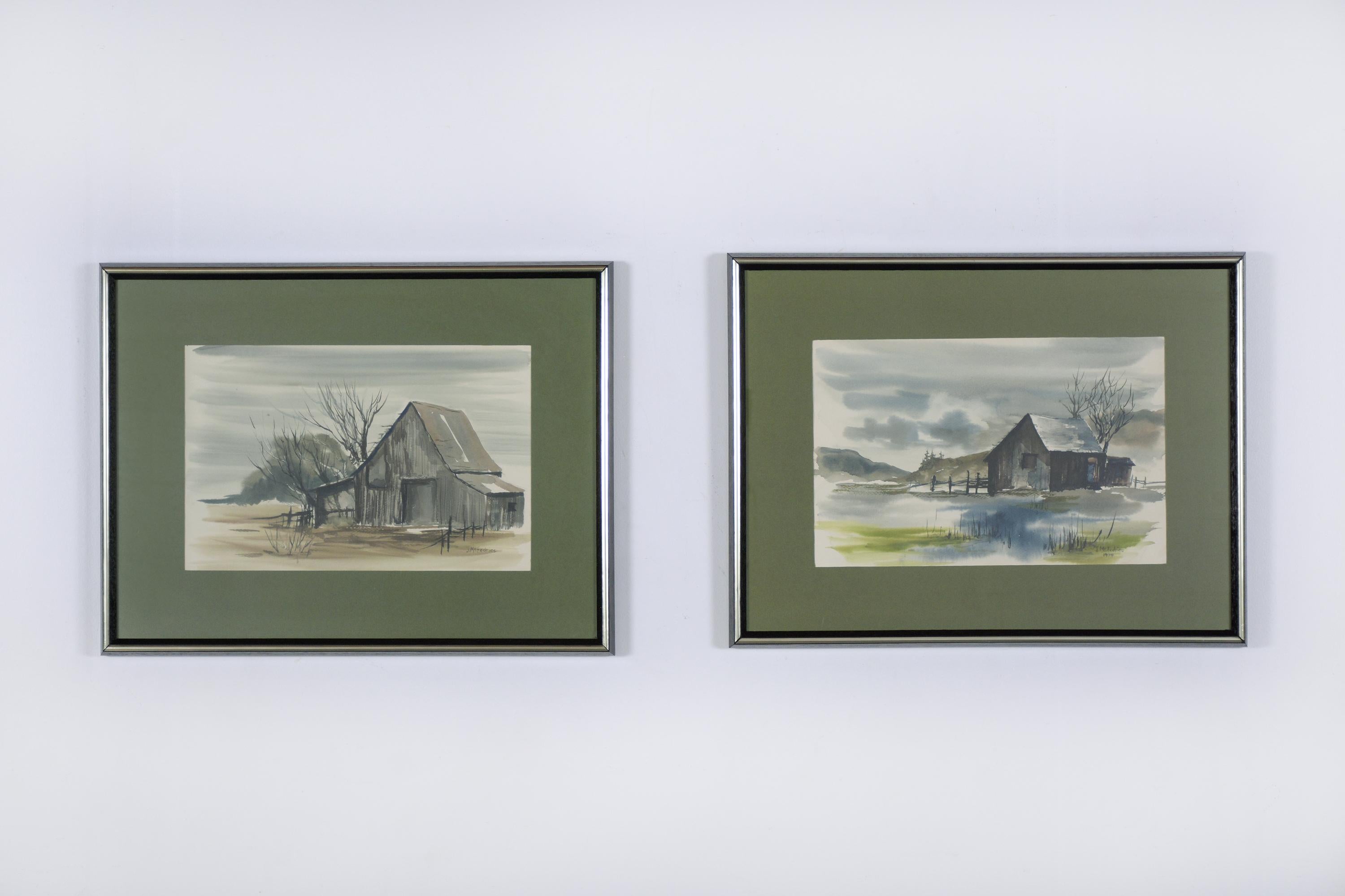 American Vintage Watercolor Landscape Painting