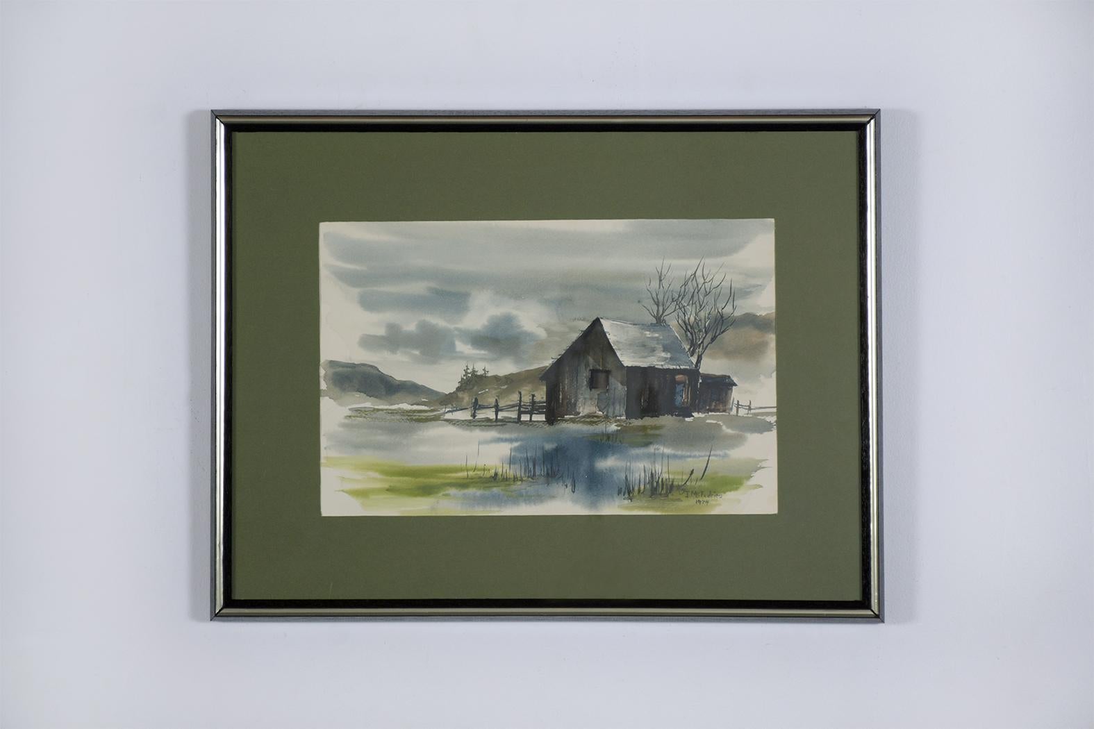 Hand-Crafted Vintage Watercolor Landscape Painting