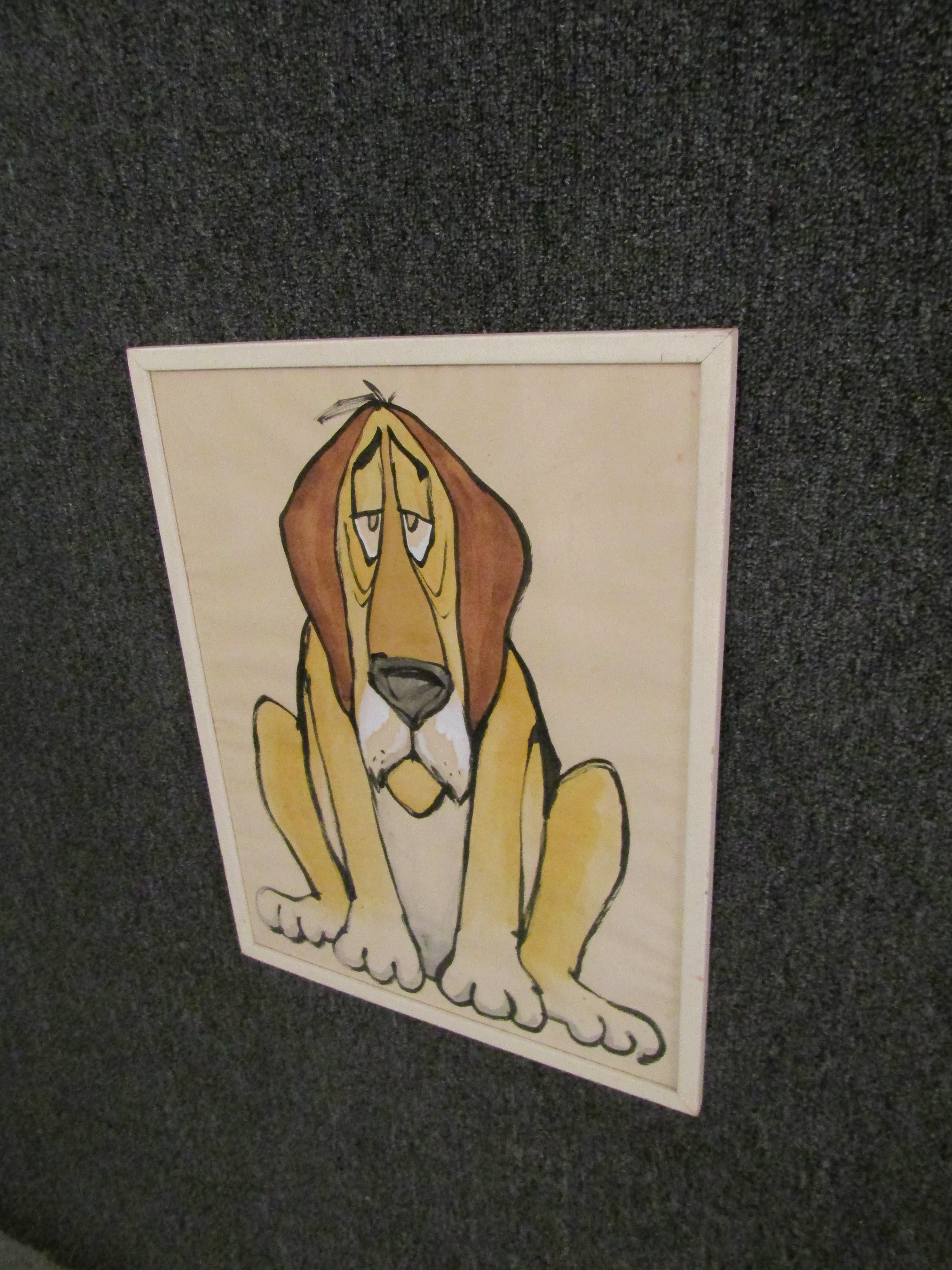 Dieses wunderbare Vintage-Aquarell eines Cartoon-Hundes verleiht jedem Raum einen Hauch von Spaß und Farbe. Dieser Welpe hat einen wunderbaren Ausdruck, der in jedem Retro-Dekor für Gesprächsstoff sorgen wird. Bitte bestätigen Sie die Abholung des