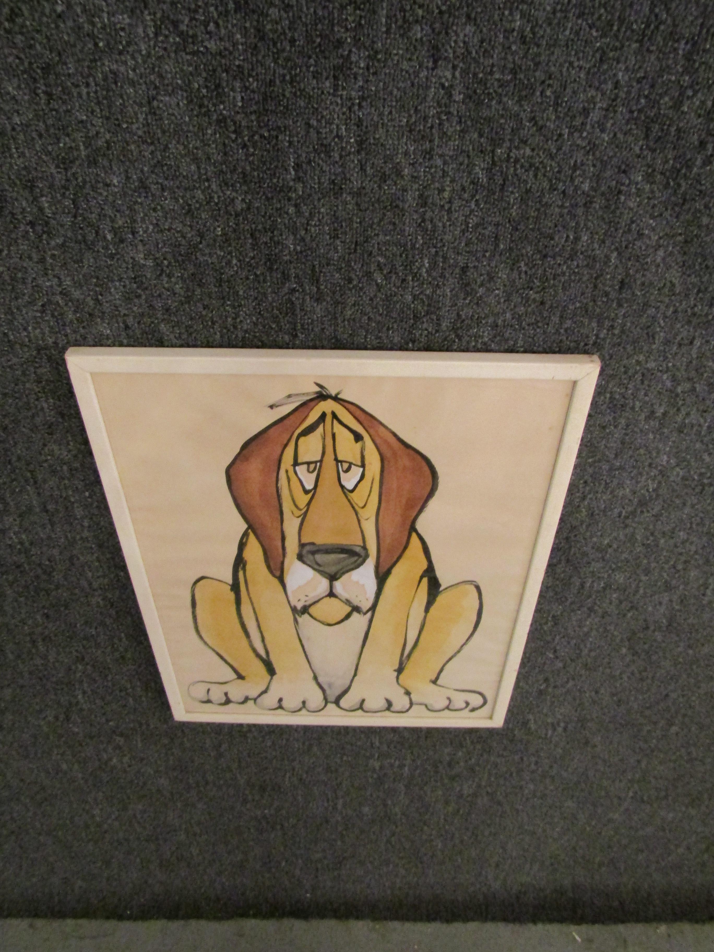 American Vintage Watercolor of a Cartoon Dog For Sale