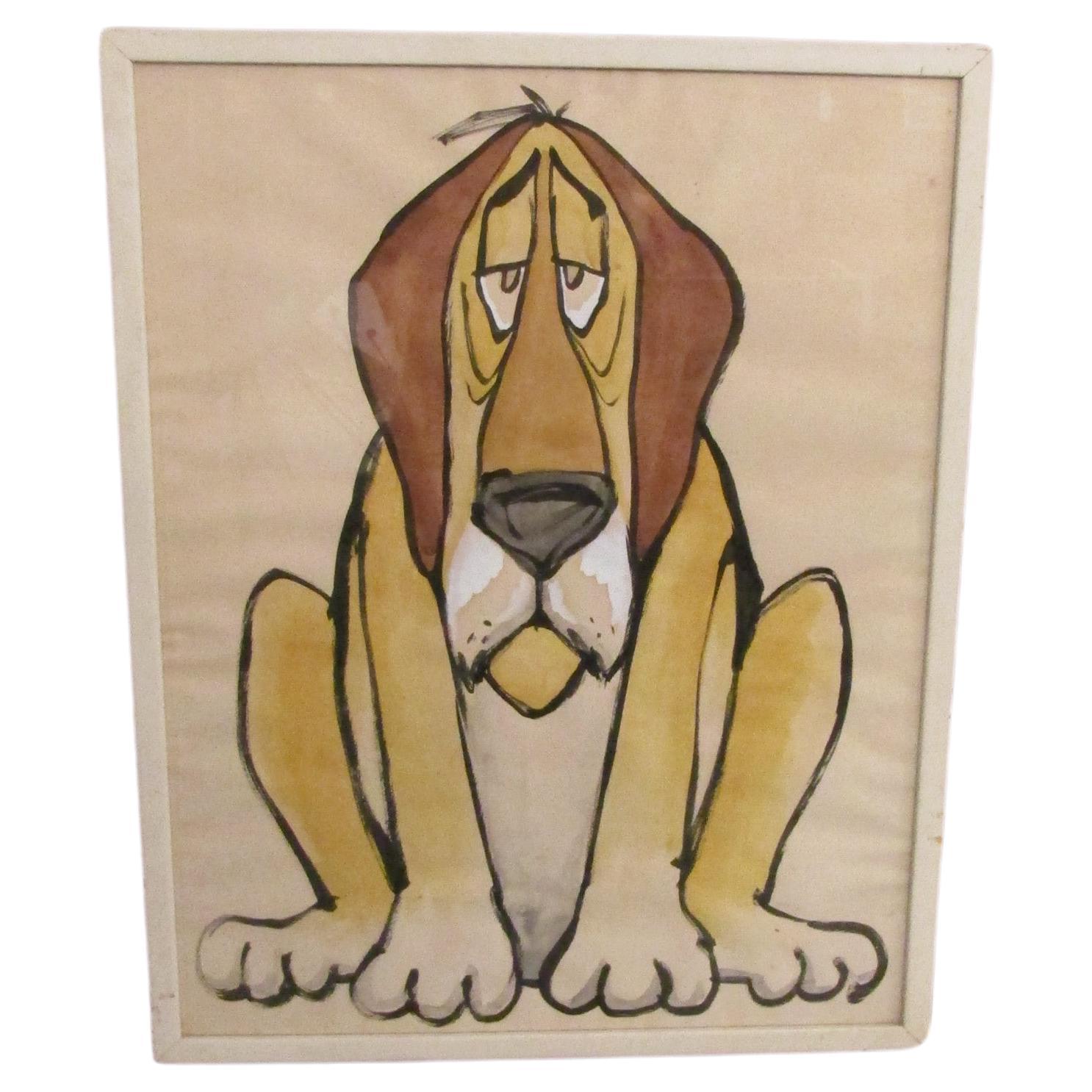 Vintage Watercolor of a Cartoon Dog For Sale
