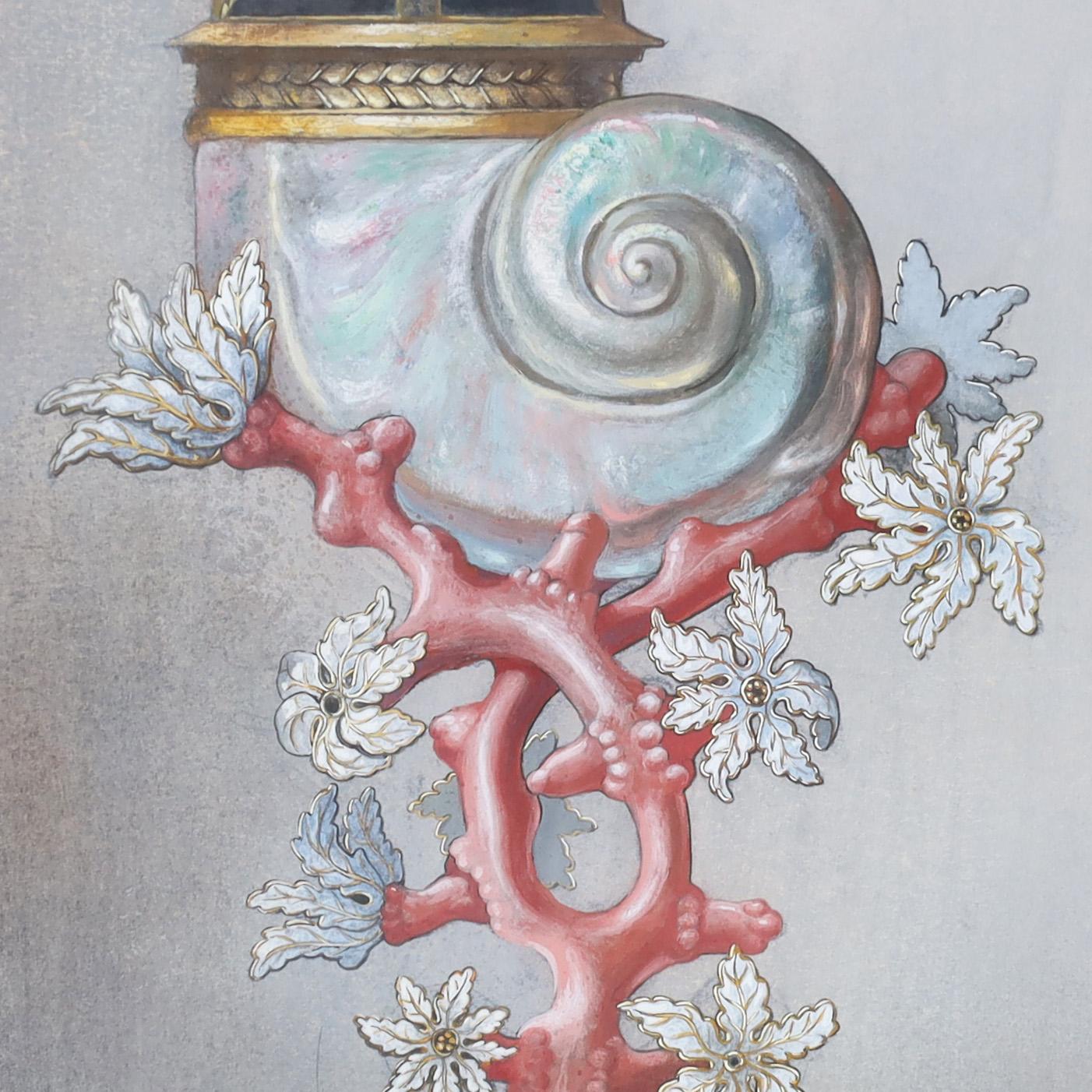 Other Vintage Watercolor of a Fantastical Center Piece with Seahorse and Coral
