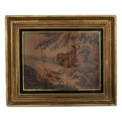 Vintage Watercolor Painting of Hunters on Horses