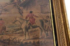 Vintage Watercolor Painting of Hunters on Horses with Dogs
