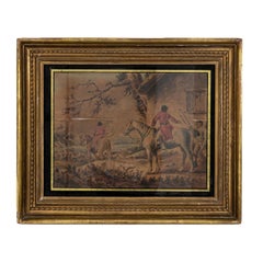 Vintage Watercolor Painting of Hunters on Horses with Dogs
