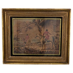 Vintage Watercolor Painting of Hunters on Horses with Dogs