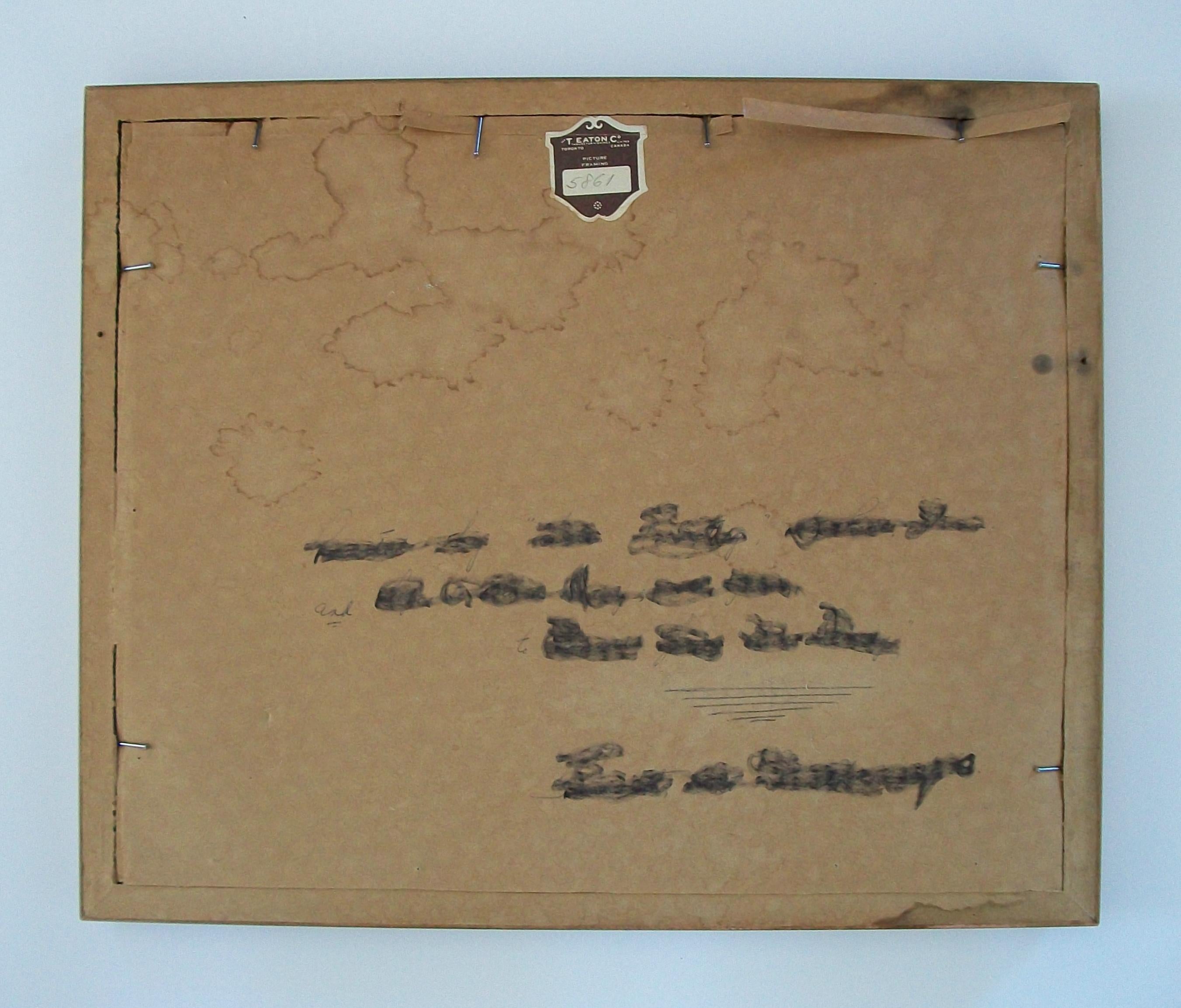 Vintage-Aquarellgemälde von Wasserlilien im Vintage-Stil - gerahmt - Kanada - Mitte des 20. Jahrhunderts (Glas) im Angebot