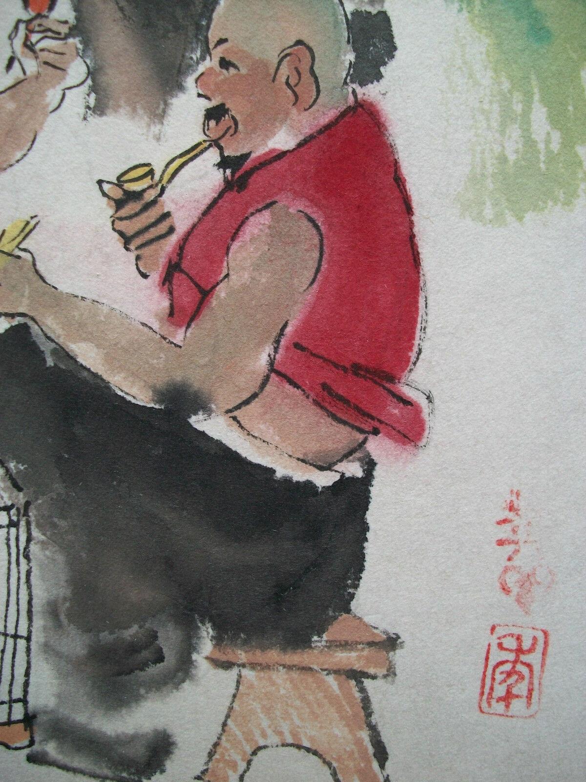 Chinese Vintage Watercolor Painting on Paper - Signed - Unframed - China - 20th Century For Sale