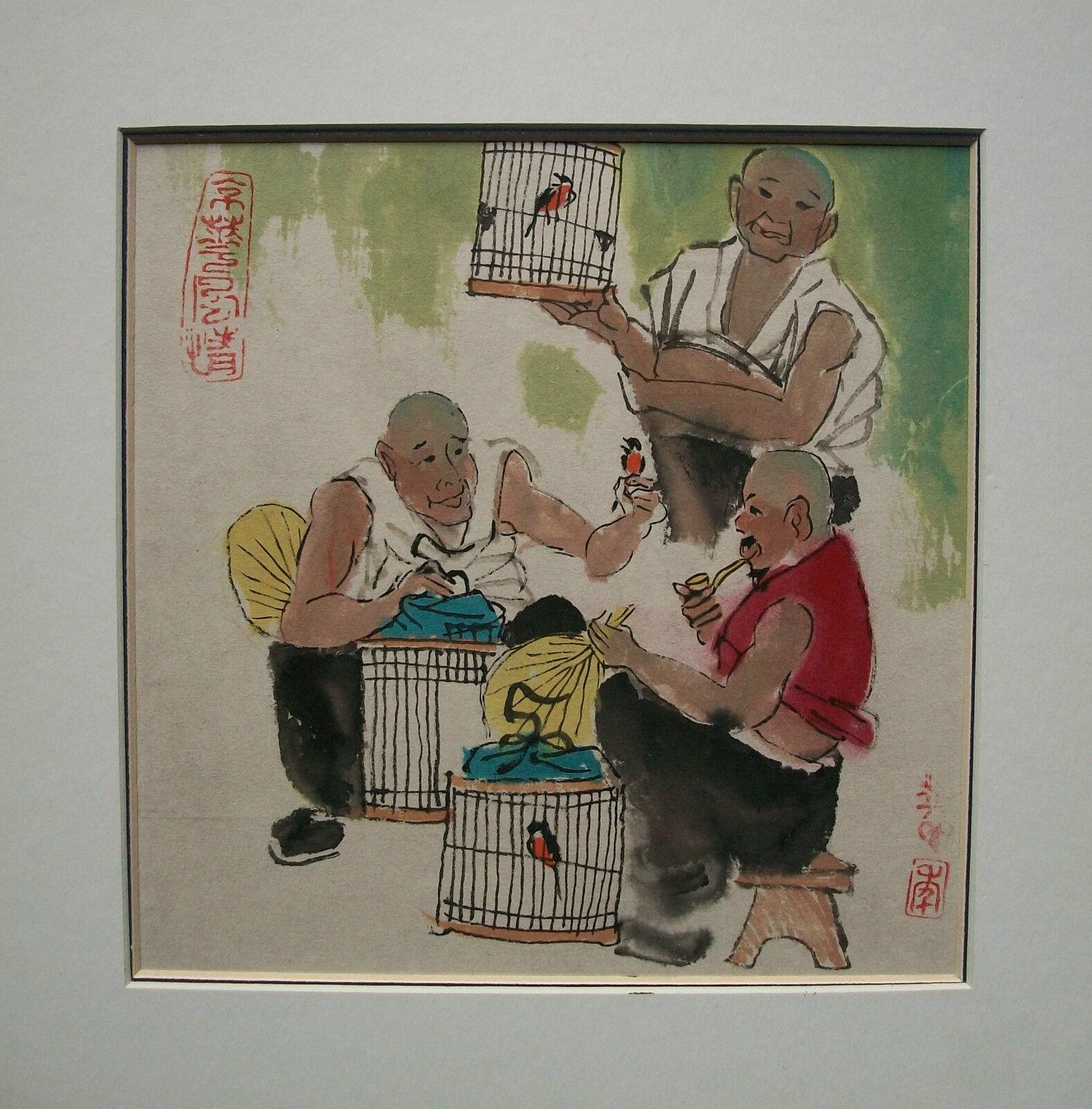Vintage-Aquarellgemälde auf Papier – signiert – ungerahmt – China – 20. Jahrhundert (Handbemalt) im Angebot