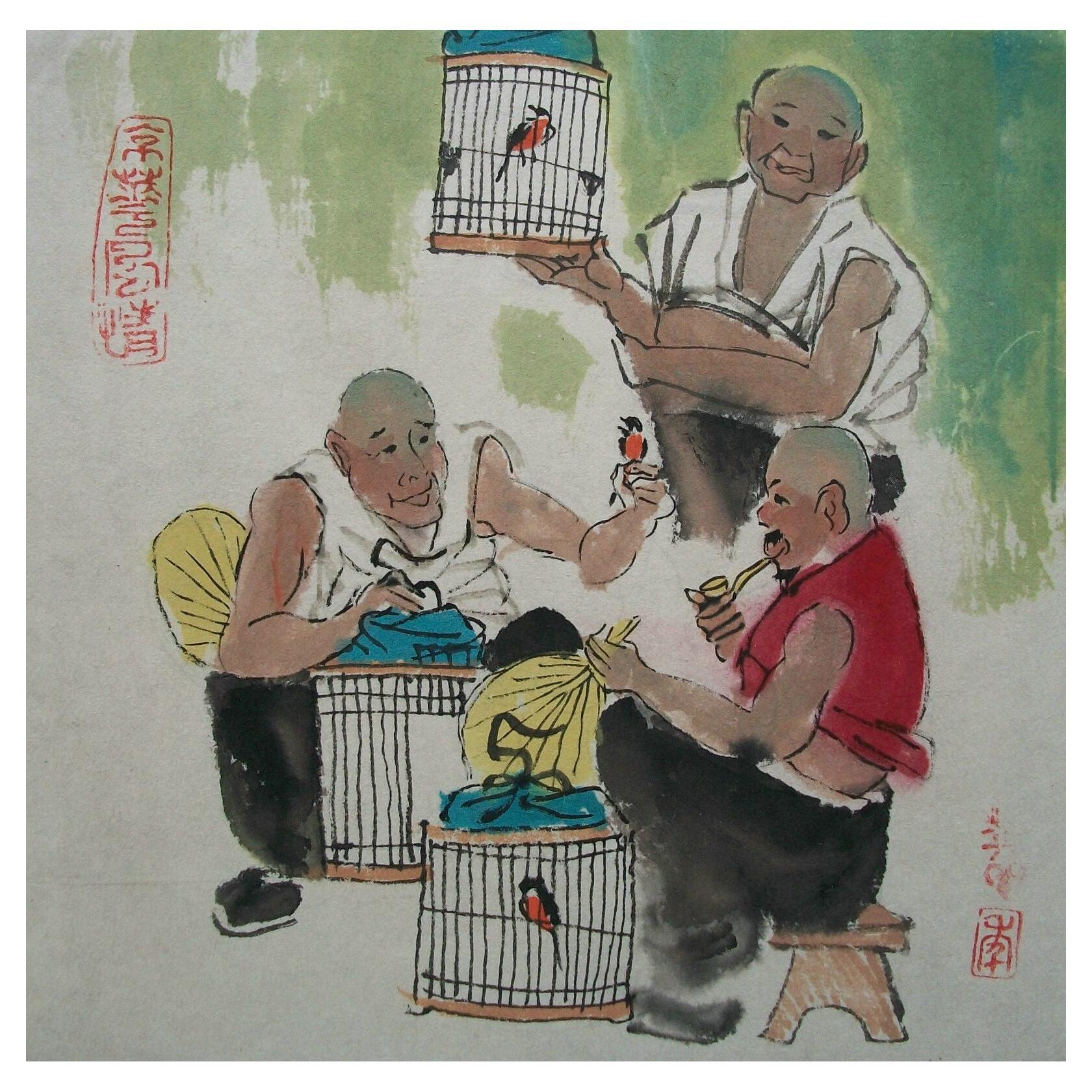 Vintage-Aquarellgemälde auf Papier – signiert – ungerahmt – China – 20. Jahrhundert im Angebot