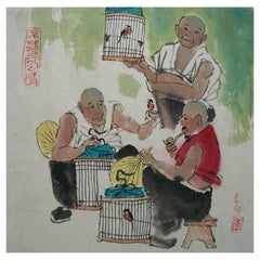 Vintage-Aquarellgemälde auf Papier – signiert – ungerahmt – China – 20. Jahrhundert