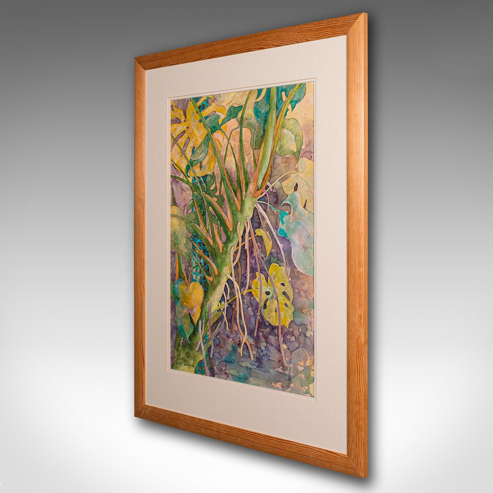 Mid-Century Modern Vintage Watercolour Painting, English, Framed Art, Plant Study, Signed, C.1990 For Sale
