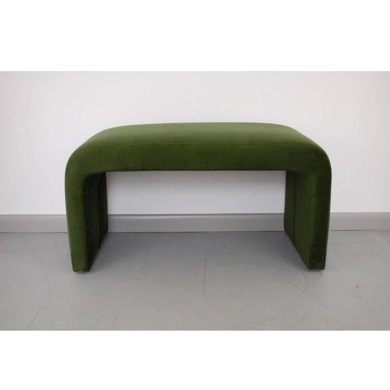 Vintage Waterfall Bench Fully Upholstered in Green at 1stDibs