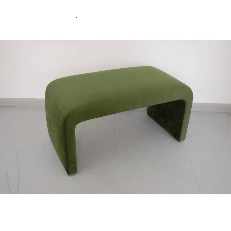 Vintage Waterfall Bench Fully Upholstered in Green at 1stDibs
