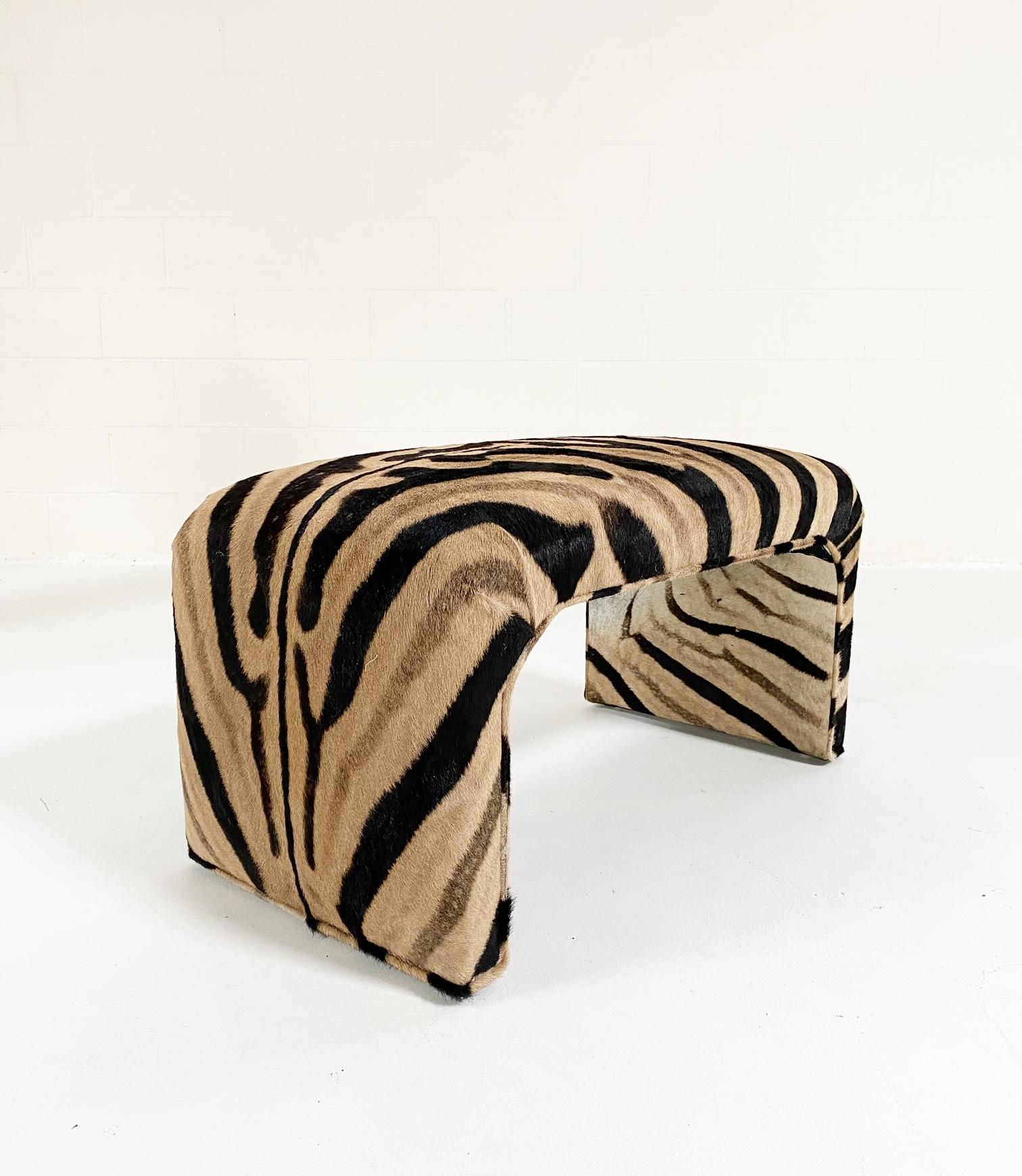 Vintage Waterfall Bench Restored in Zebra Hide In Excellent Condition In SAINT LOUIS, MO