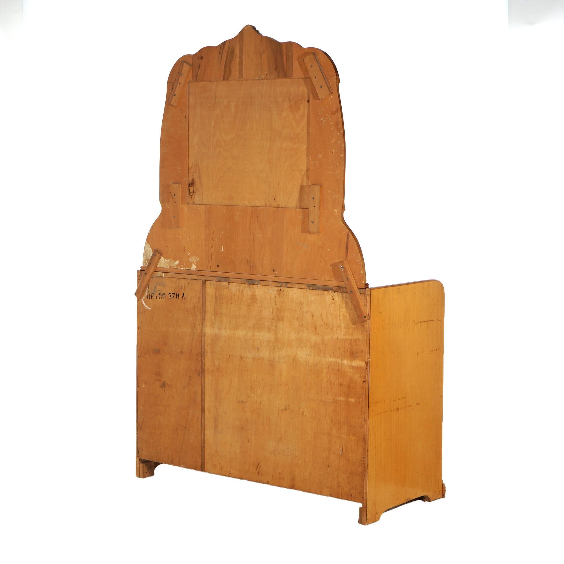 Vintage Waterfall Carved Satinwood & Faux Paint Dresser with Bakelite Handles 5