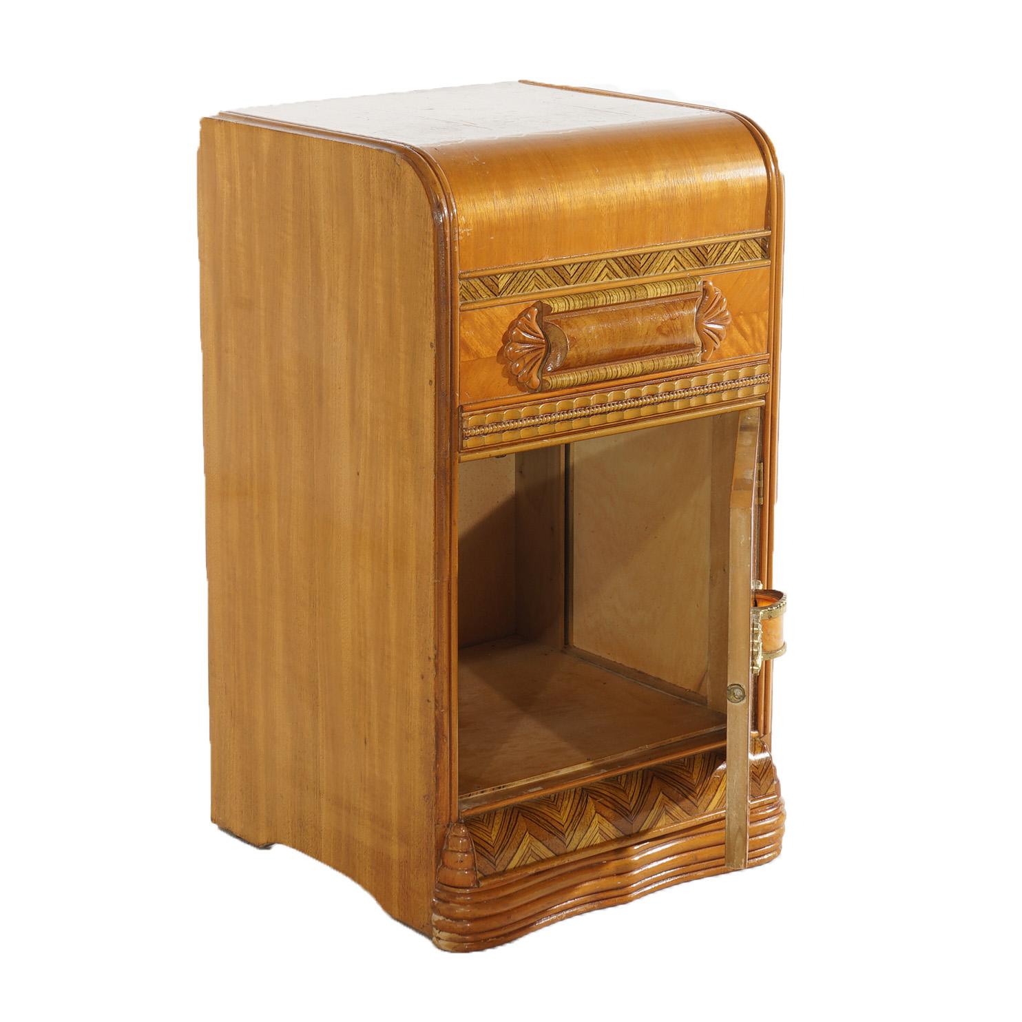 Vintage Waterfall Carved Satinwood  & Faux Paint Side Stand with Bakelite Handle In Good Condition In Big Flats, NY