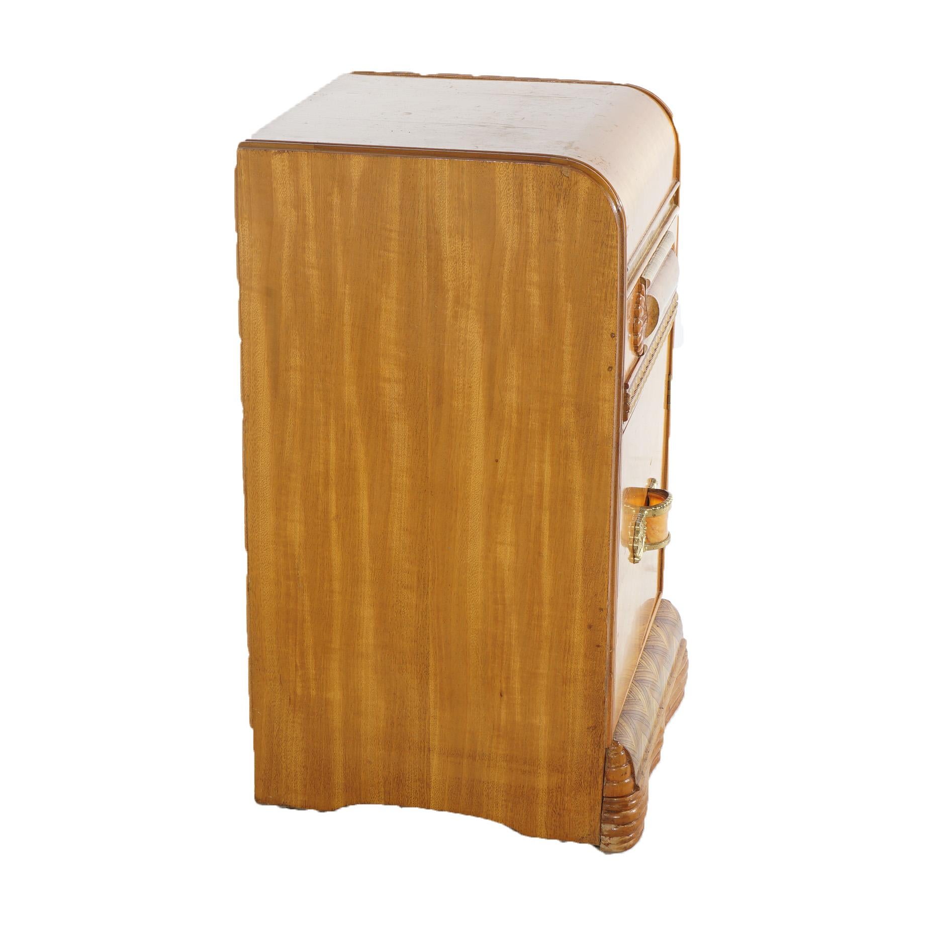 20th Century Vintage Waterfall Carved Satinwood  & Faux Paint Side Stand with Bakelite Handle