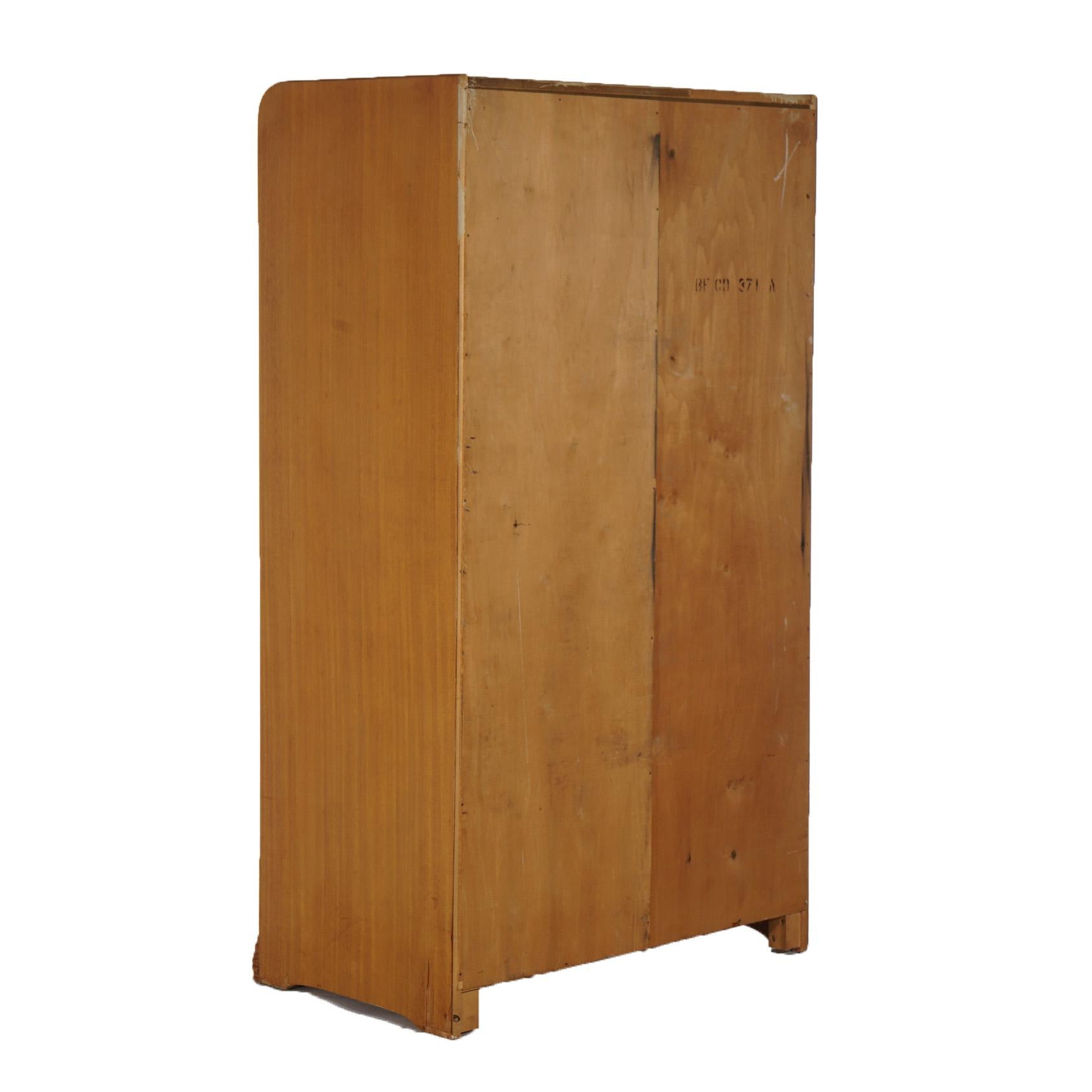 Vintage Waterfall Carved Satinwood &  Faux Paint Wardrobe with Bakelite Handles 12