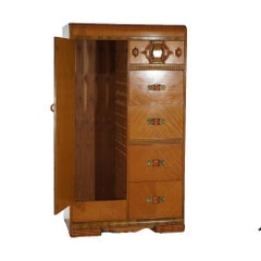 Vintage Waterfall Carved Satinwood &  Faux Paint Wardrobe with Bakelite Handles