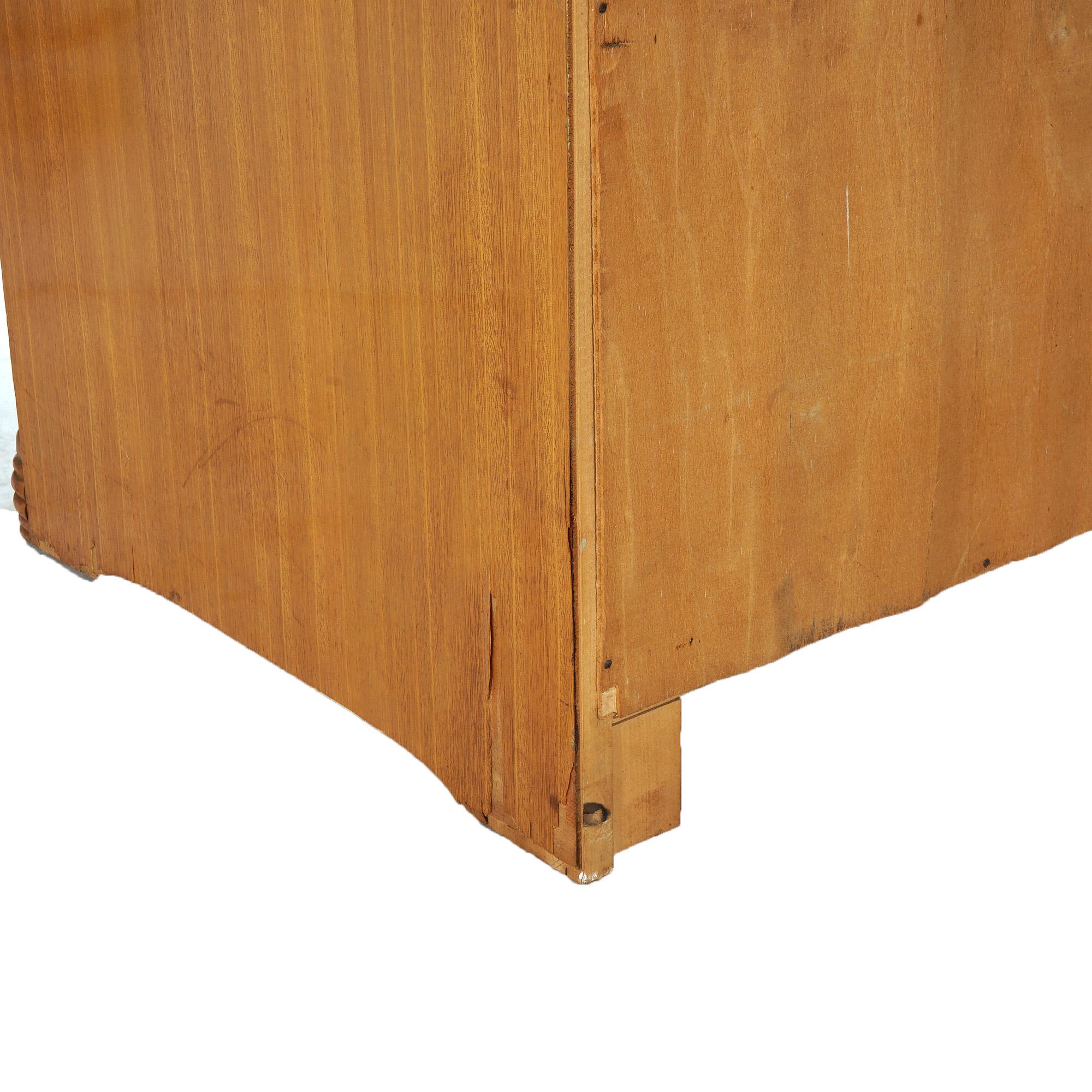 Vintage Waterfall Carved Satinwood &  Faux Paint Wardrobe with Bakelite Handles 15