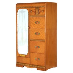 Vintage Waterfall Carved Satinwood &  Faux Paint Wardrobe with Bakelite Handles