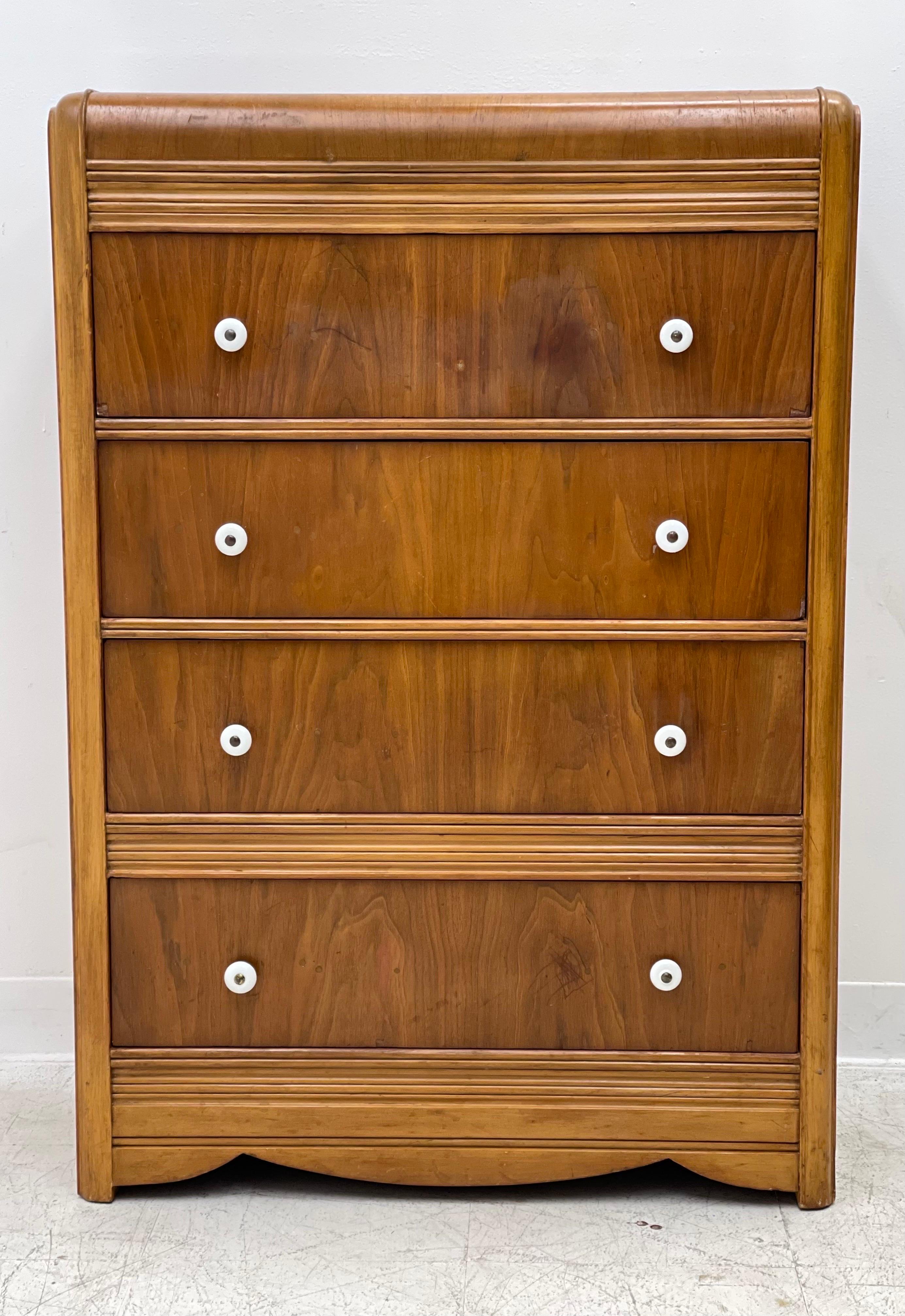 Vintage Waterfall Dresser Dovetail Drawers Cabinet Storage. Possible Original Hardware

Dimensions 30 W ; 18 D ; 42 1/2H