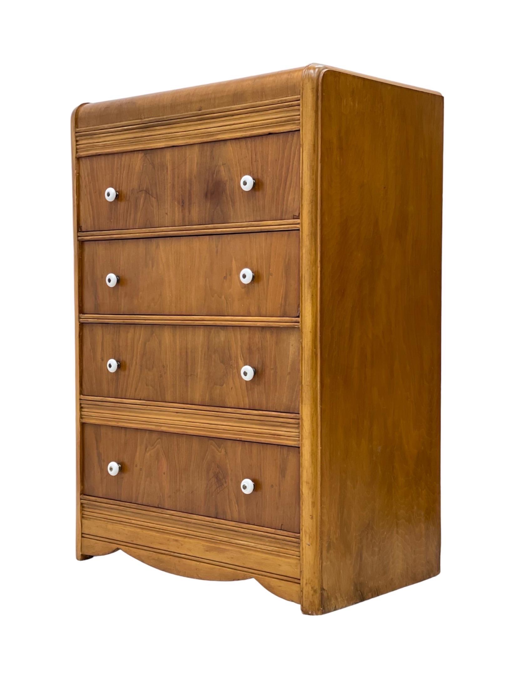 Mid-Century Modern Vintage Waterfall Dresser Dovetail Drawers Cabinet Storage. 