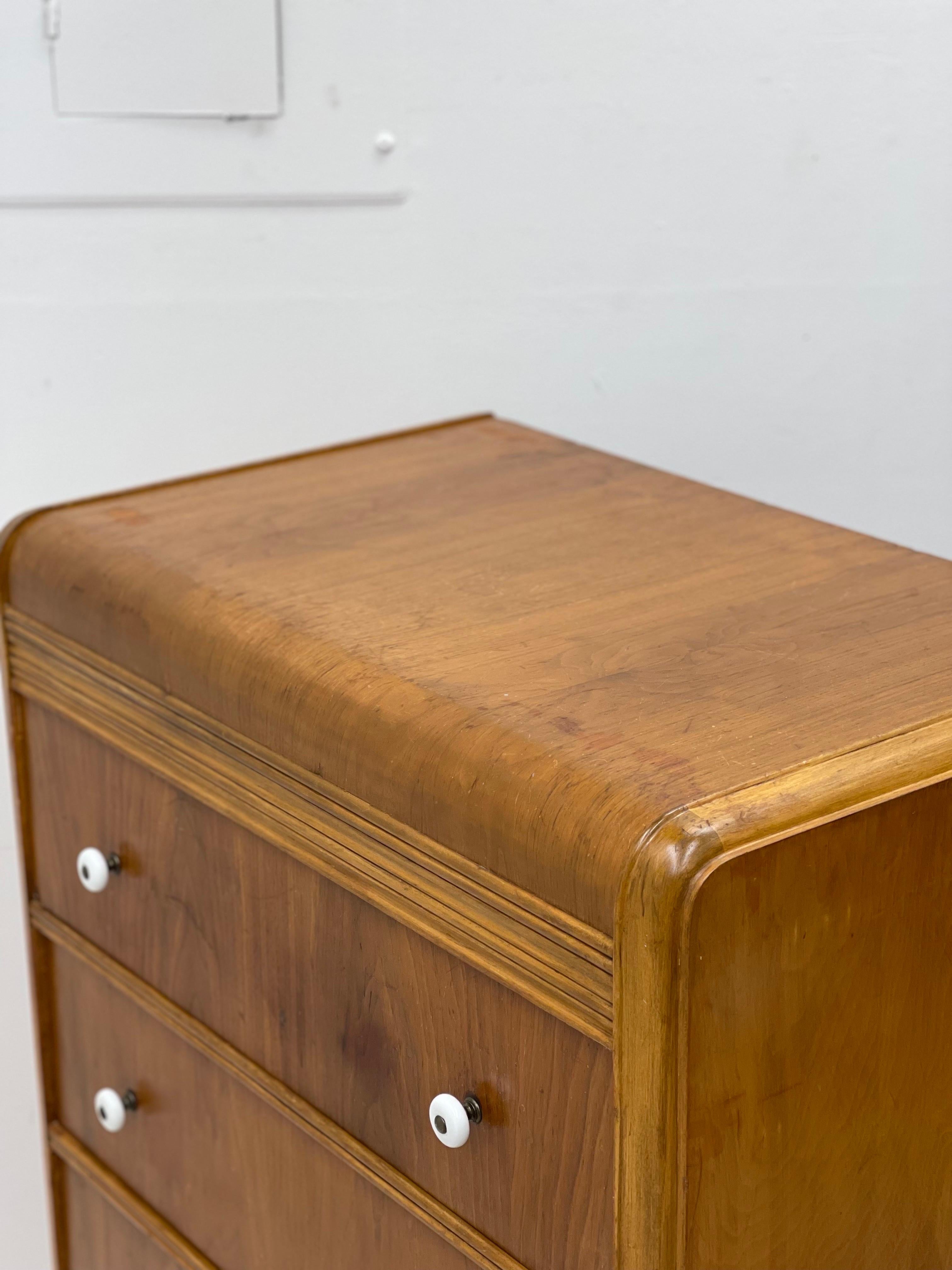 Wood Vintage Waterfall Dresser Dovetail Drawers Cabinet Storage. 