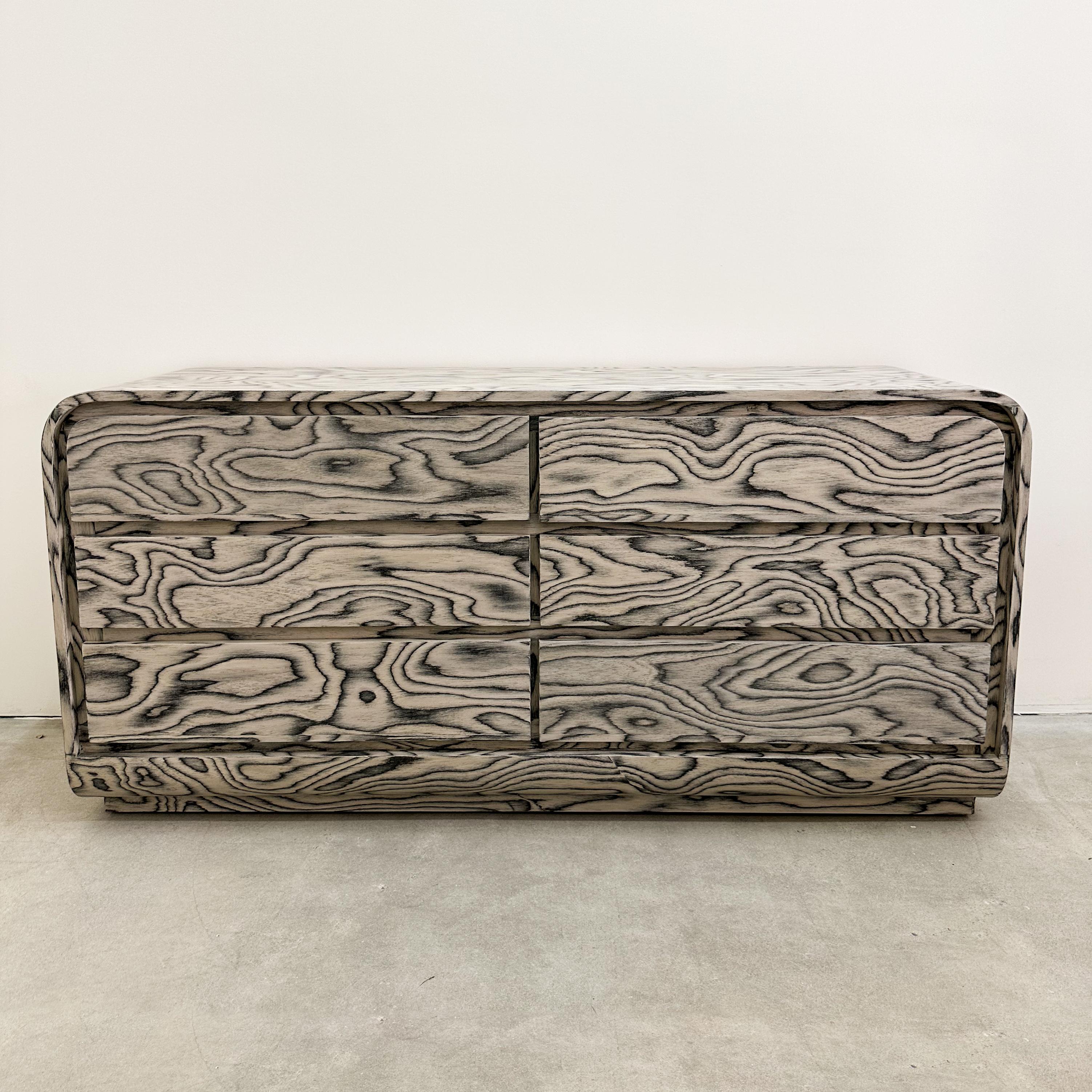 Unknown Vintage Waterfall Dresser With Ettore Sottsass Veneer Postmodern 1980s