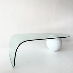 vintage waterfall glass coffee table with painted plaster orb