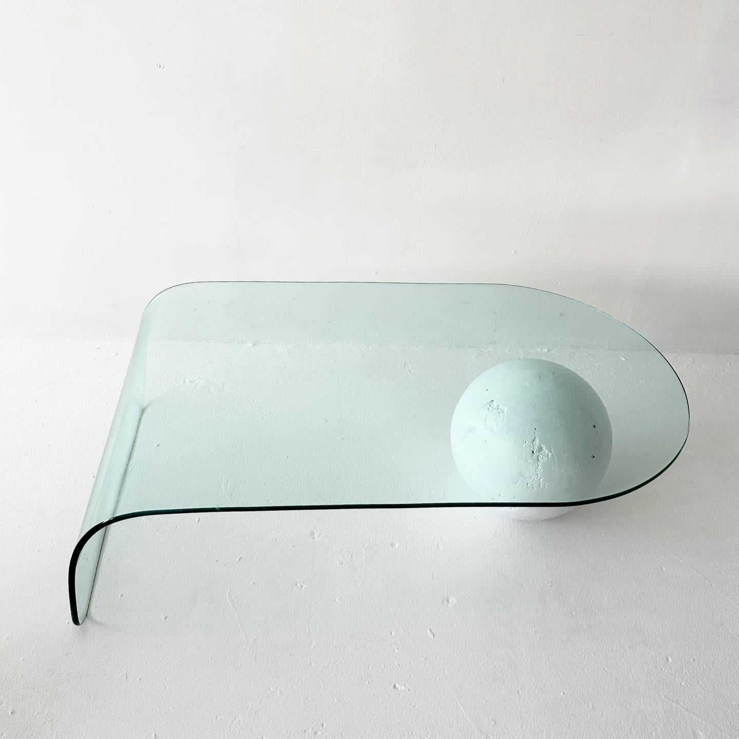 vintage waterfall glass coffee table with painted plaster orb In Good Condition For Sale In Los Angeles, CA
