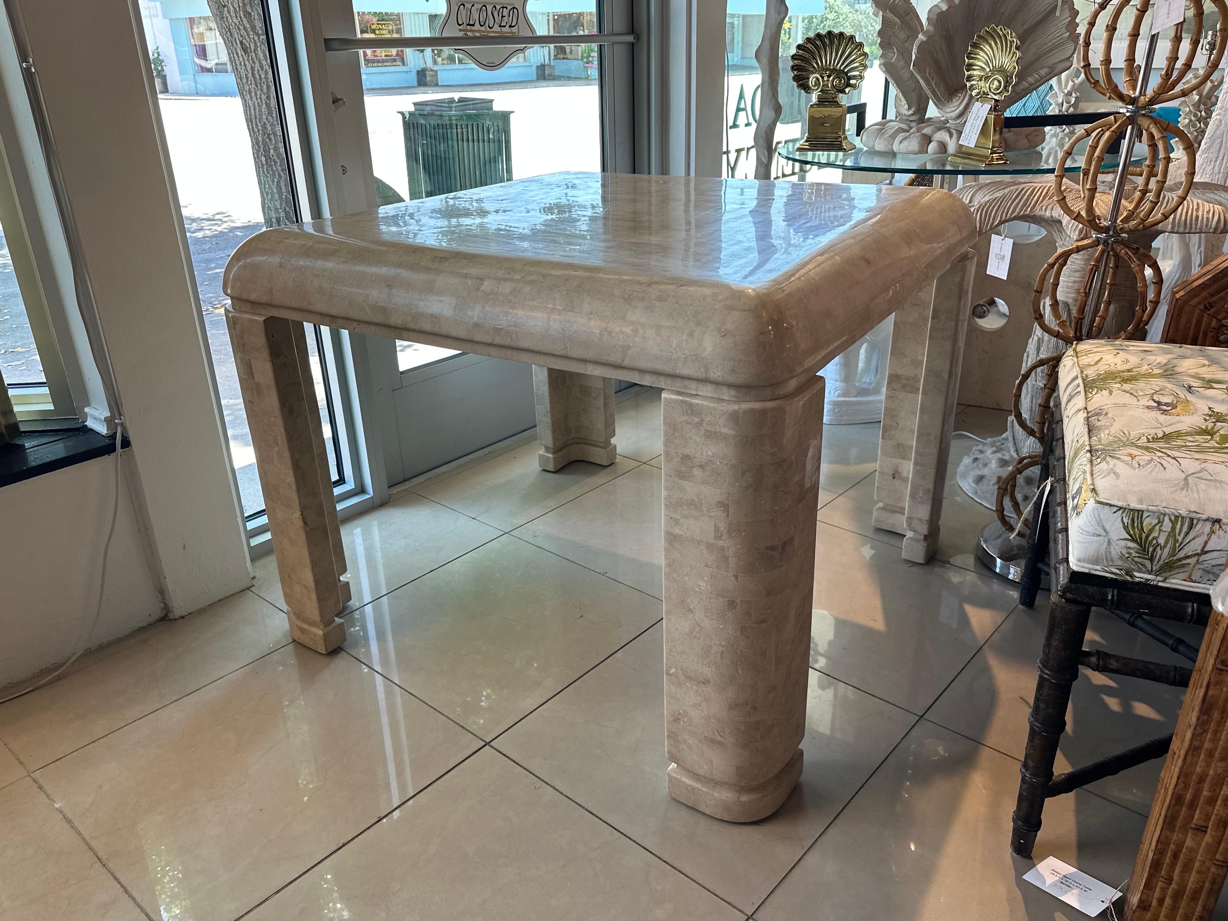 Vintage Waterfall Maitland Smith Tessellated Stone Marble Game or Dining Table In Good Condition For Sale In West Palm Beach, FL