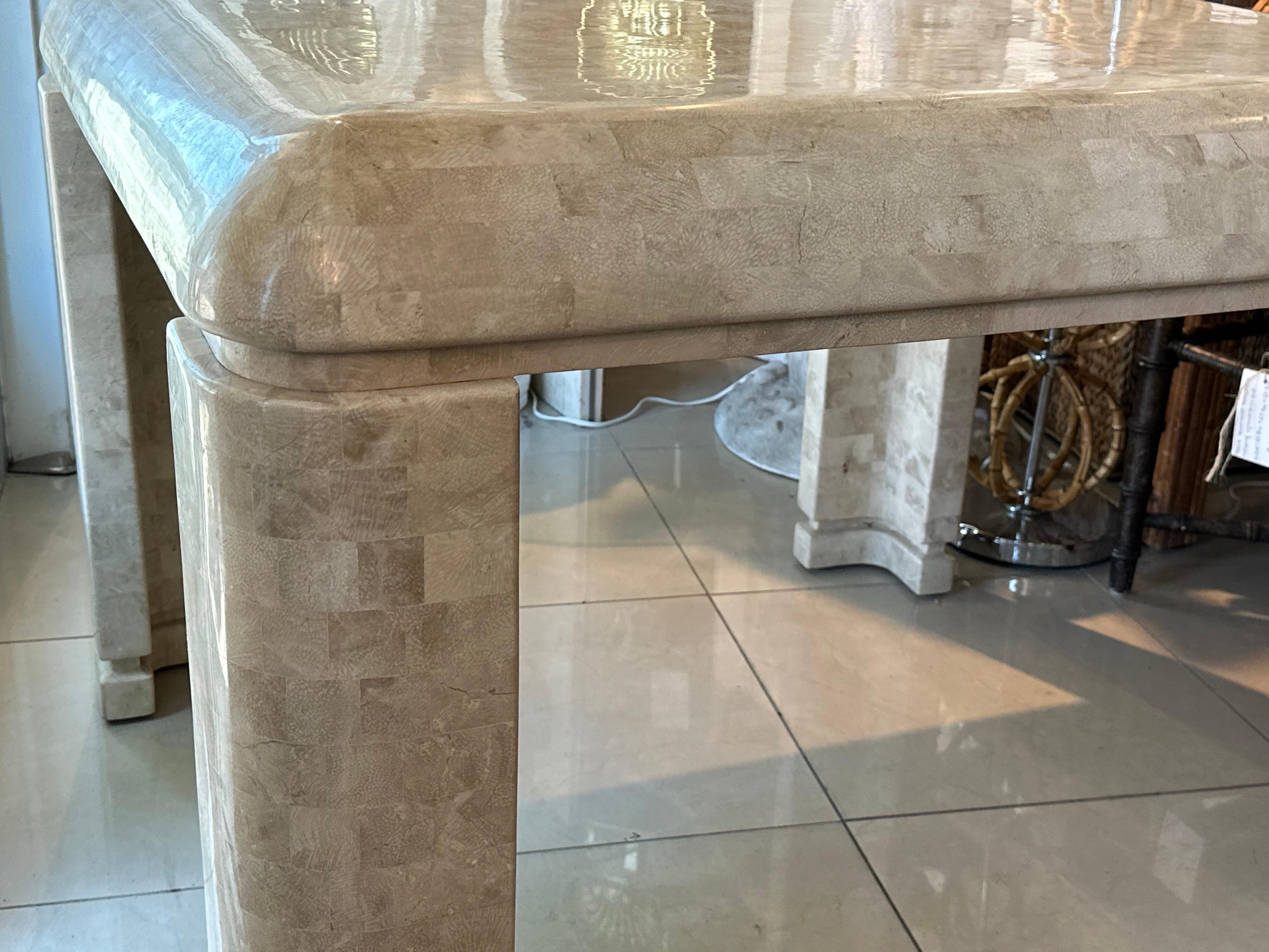Late 20th Century Vintage Waterfall Maitland Smith Tessellated Stone Marble Game or Dining Table For Sale