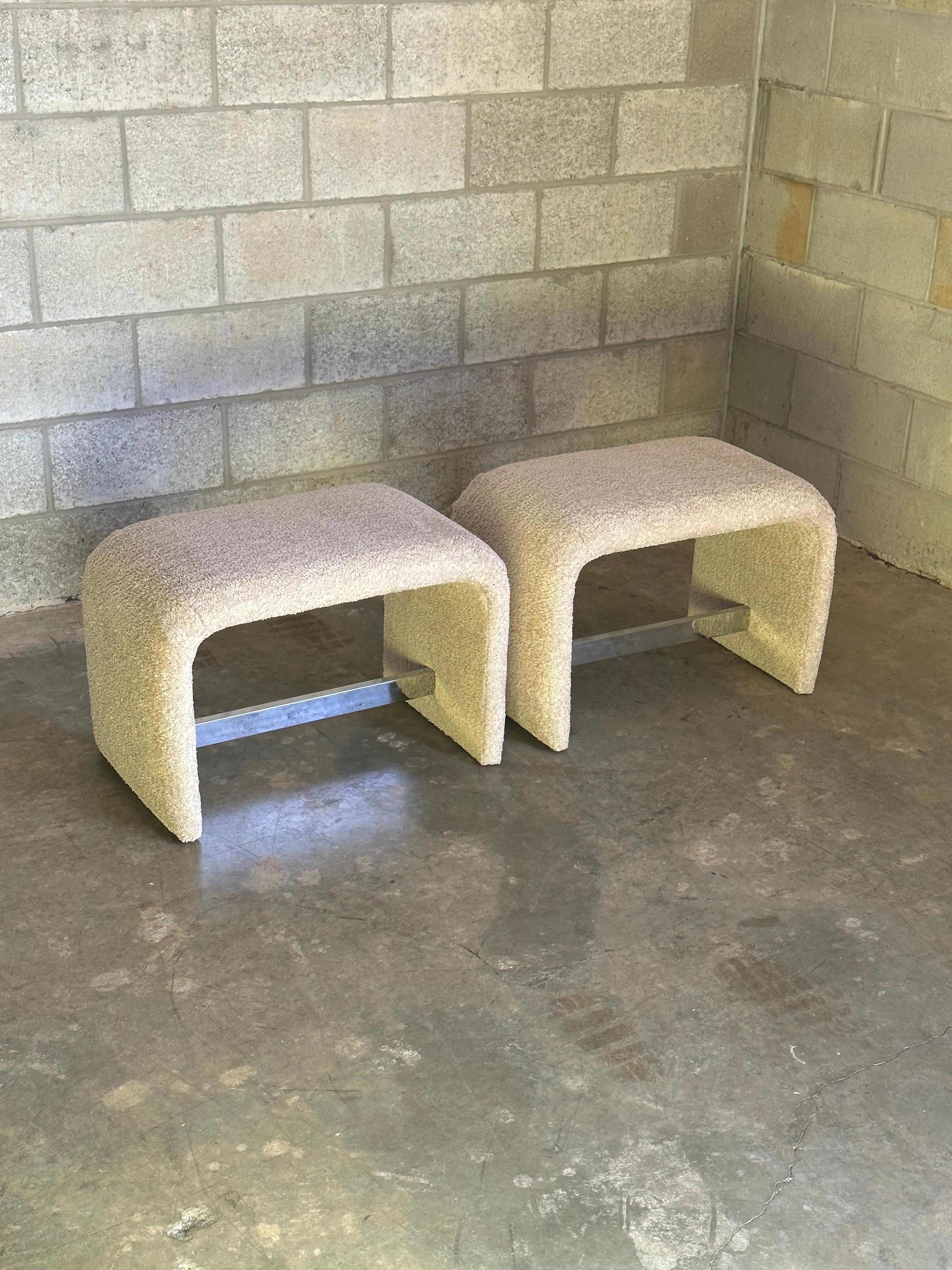 Bouclé Vintage Waterfall Ottomans/ Stools by Thayer Coggin - A Pair For Sale