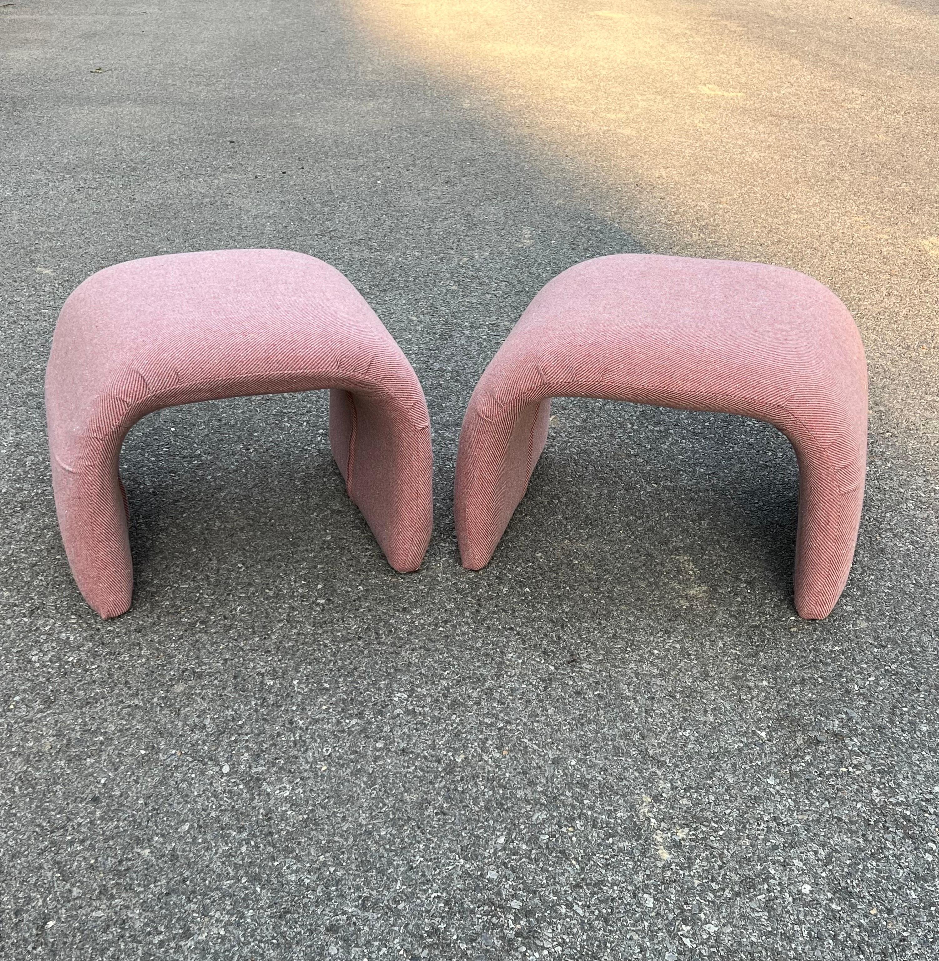 Mid-Century Modern Vintage Waterfall Pink Ottomans in the Style of Karl Springer, a Pair For Sale