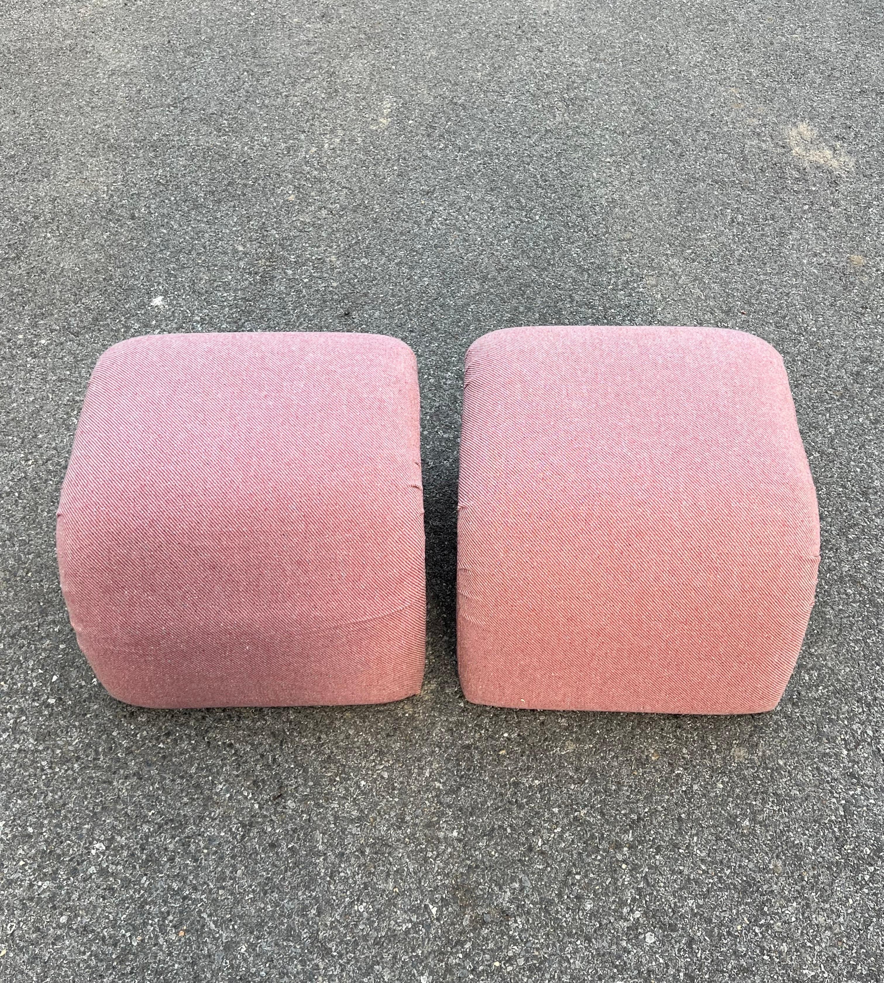 Late 20th Century Vintage Waterfall Pink Ottomans in the Style of Karl Springer, a Pair For Sale
