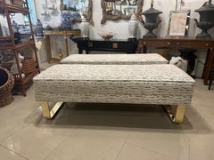 Vintage Waterfall Solid Brass Bench Velvet Pair Available Milo Baughman Style