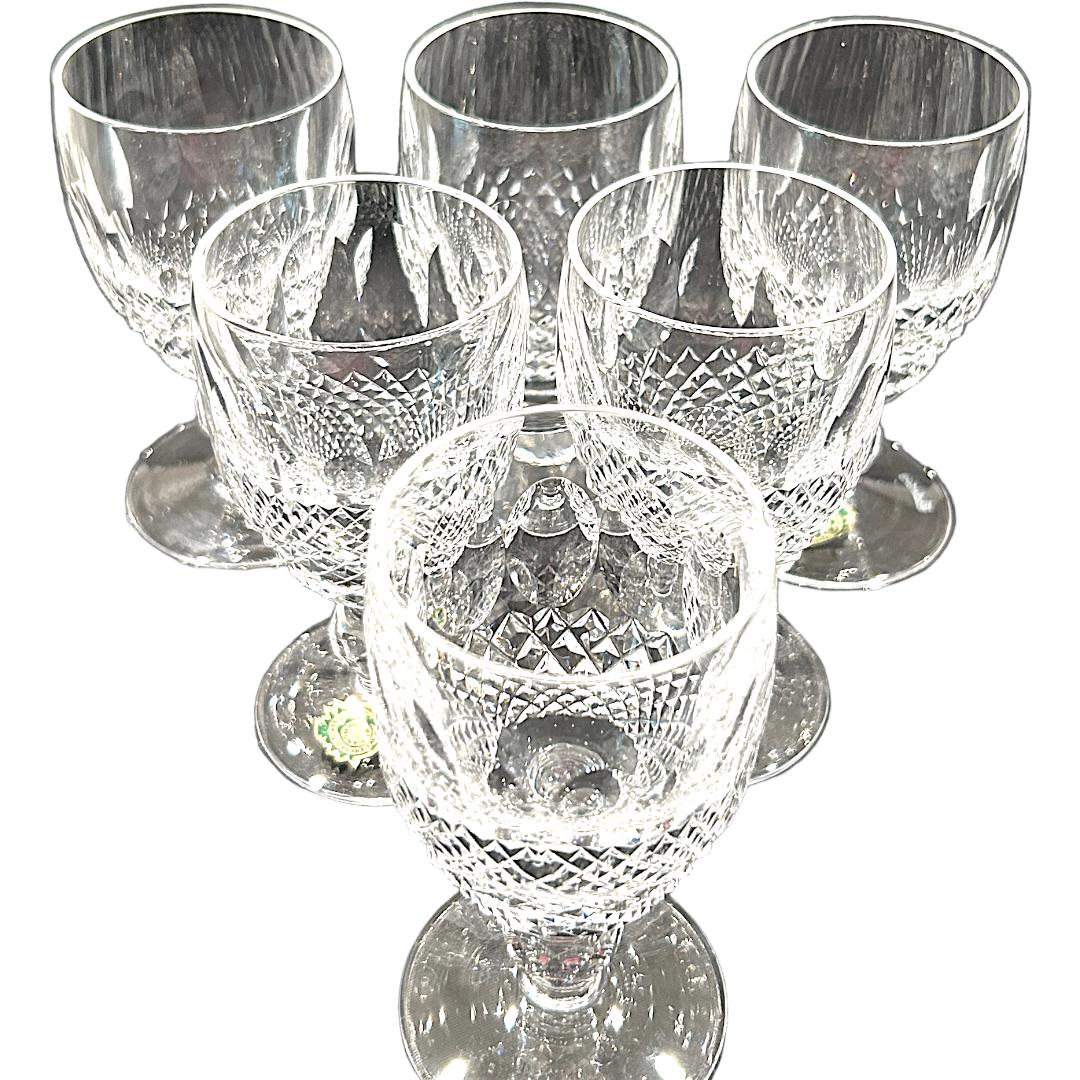 Elevate your wine drinking experience with this set of 6 Waterford “Colleen” Claret wine glasses.  Crafted with the finest crystal in Ireland, these glasses are perfect for any occasion.  The timeless design showcases intricate cut crystal that