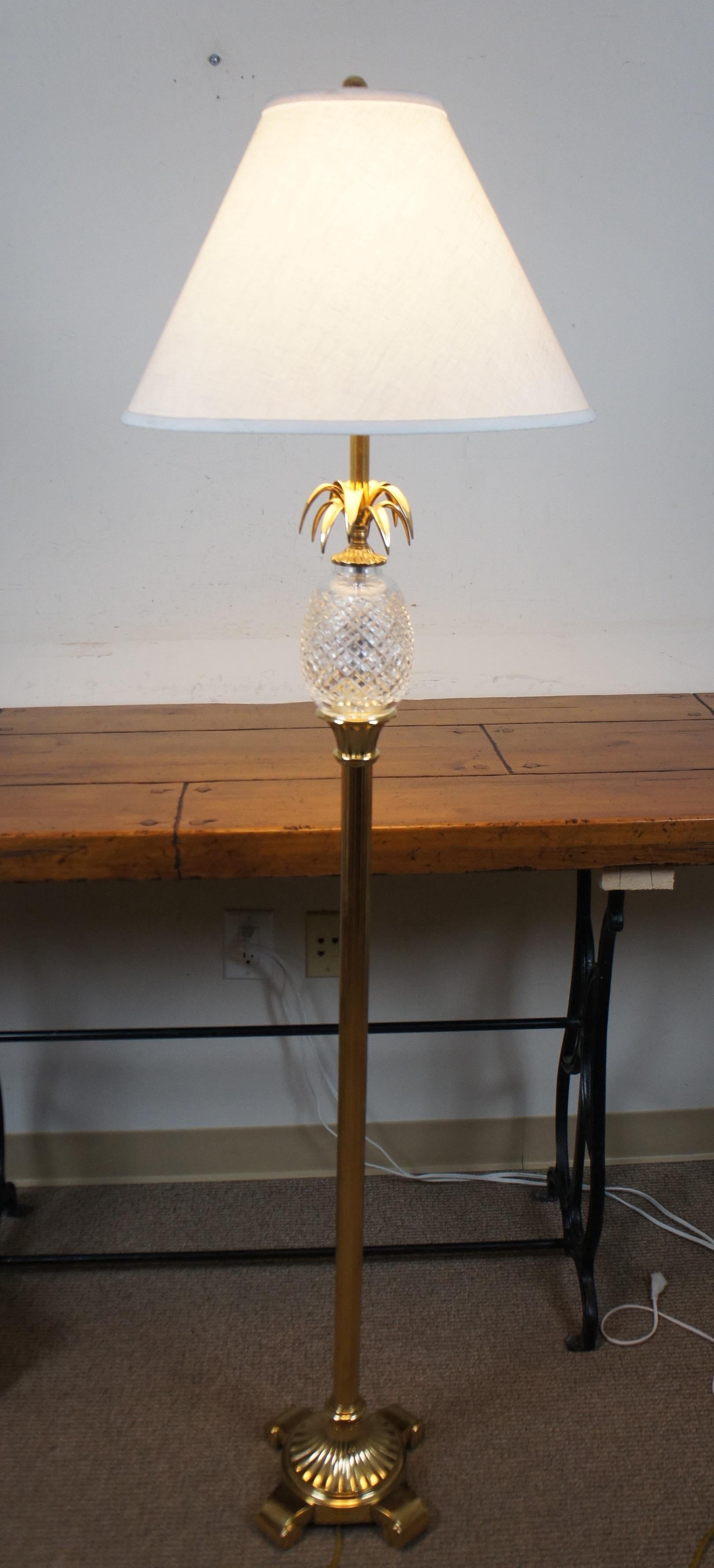 Vintage Waterford Crystal & Brass Pineapple Floor Lamp Hollywood Regency 3