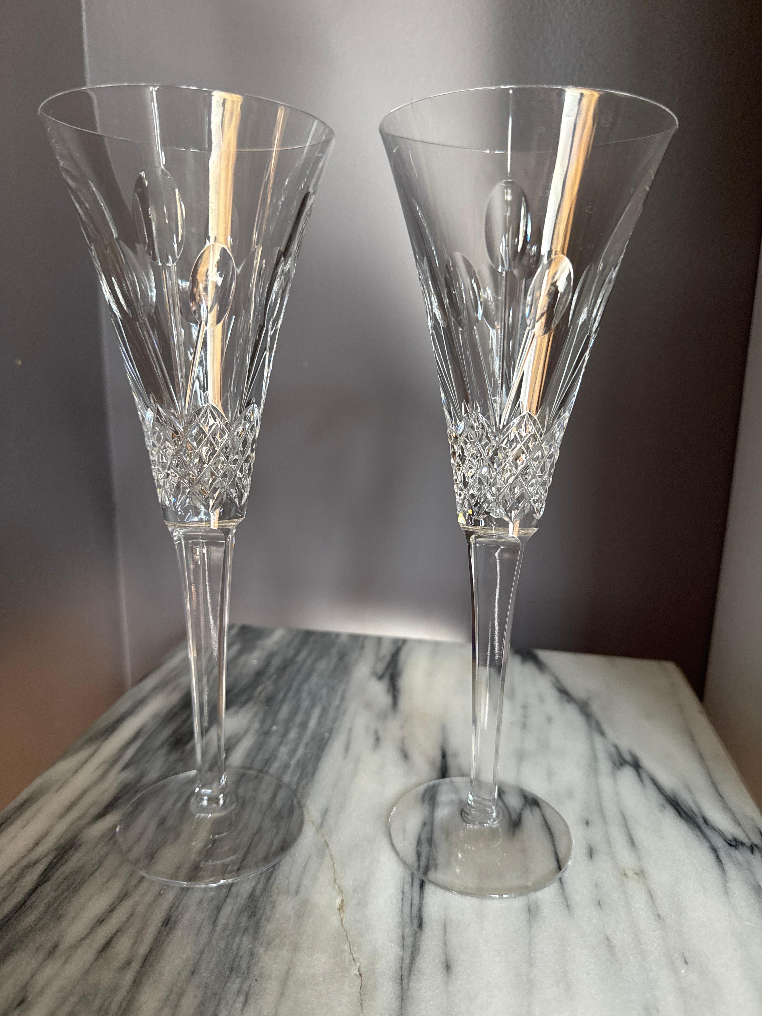 20th Century Waterford Crystal Celebration Joy Toasting Champagne Flute set of 2 For Sale