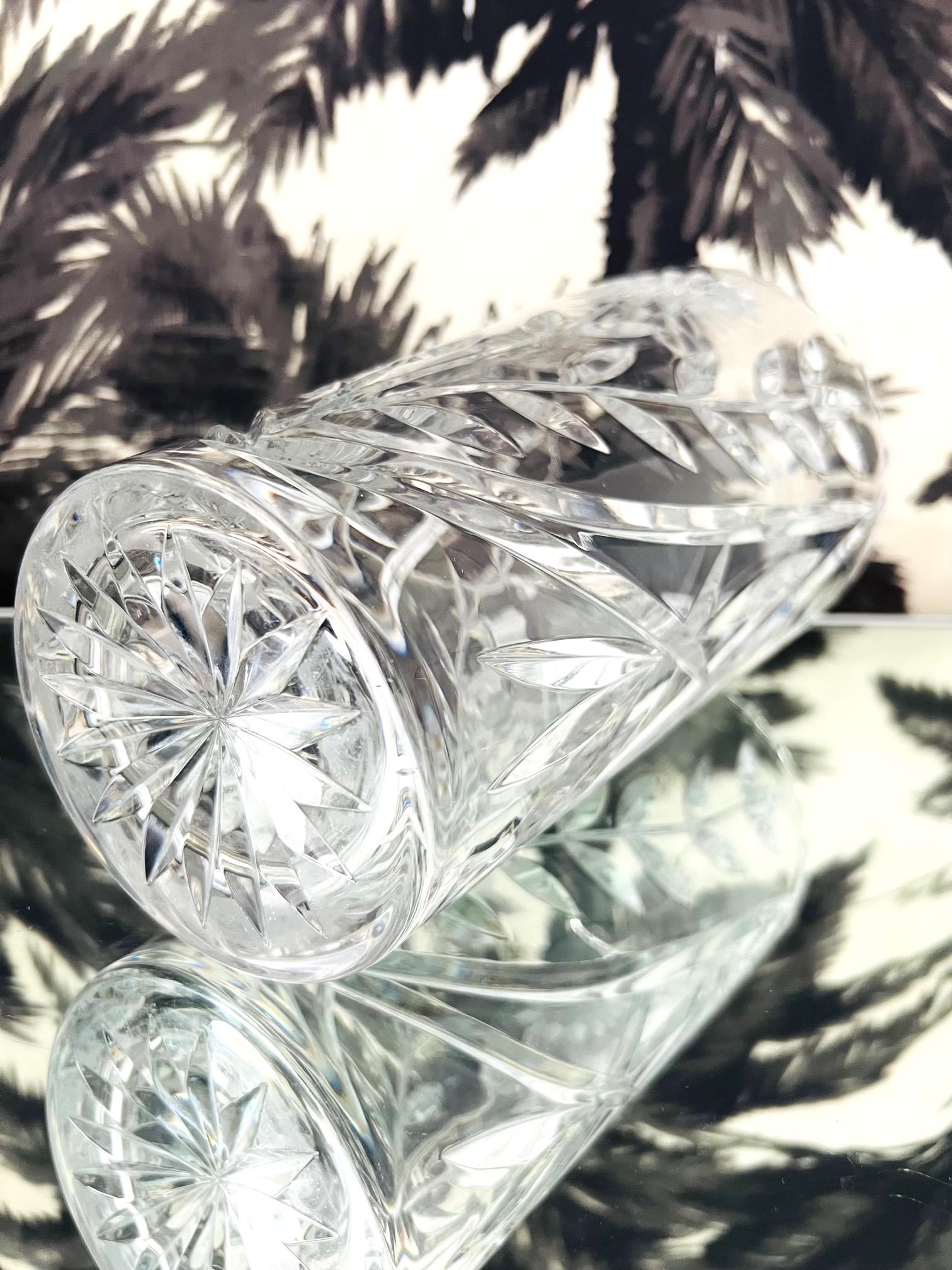 Waterford Crystal Etched Sunflower Vase with Cut Glass Designs, England, c. 2010 For Sale 1