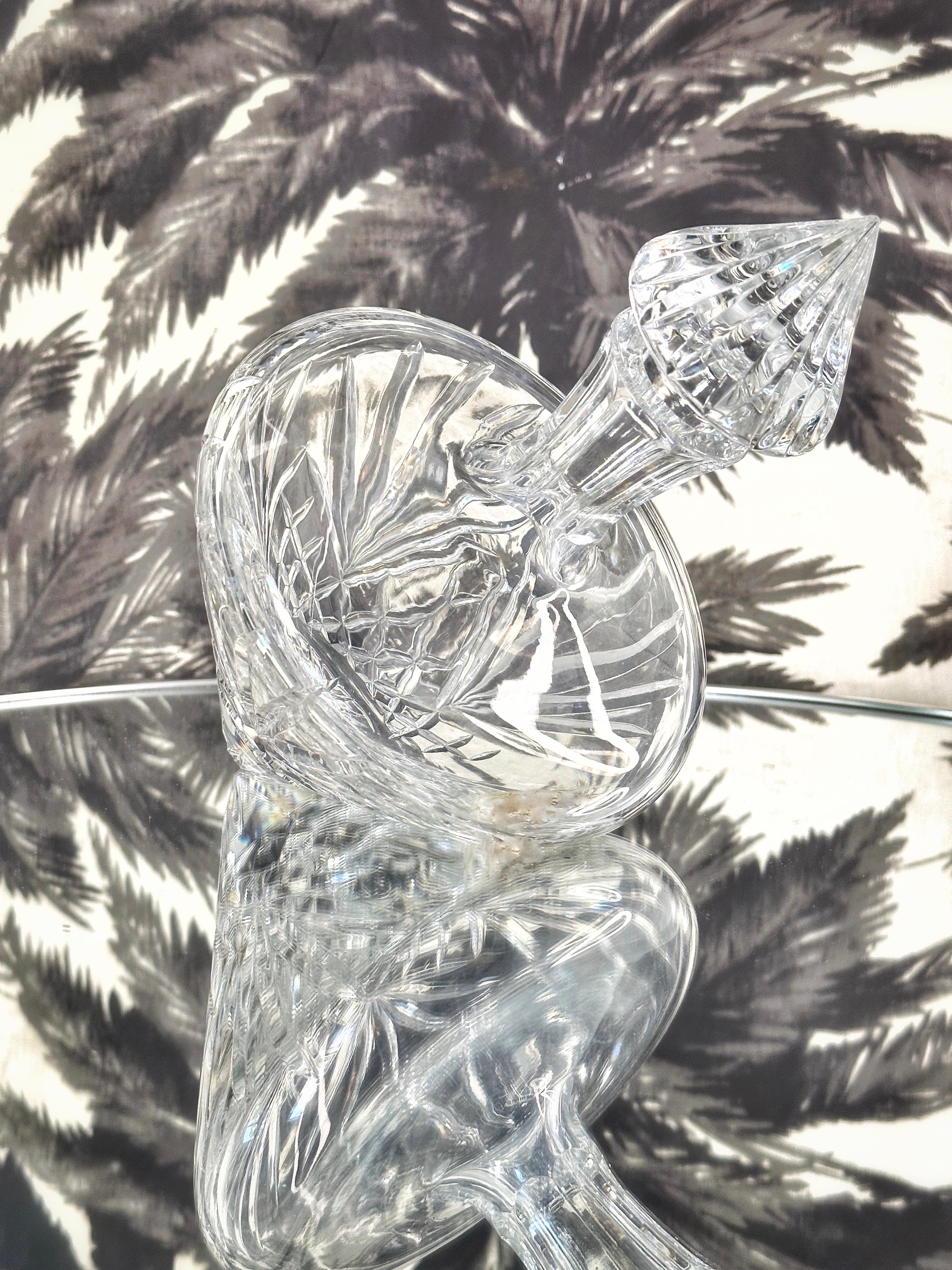 Vintage Waterford Crystal Leaning Decanter with Etched Designs, circa 1980 In Good Condition In Fort Lauderdale, FL