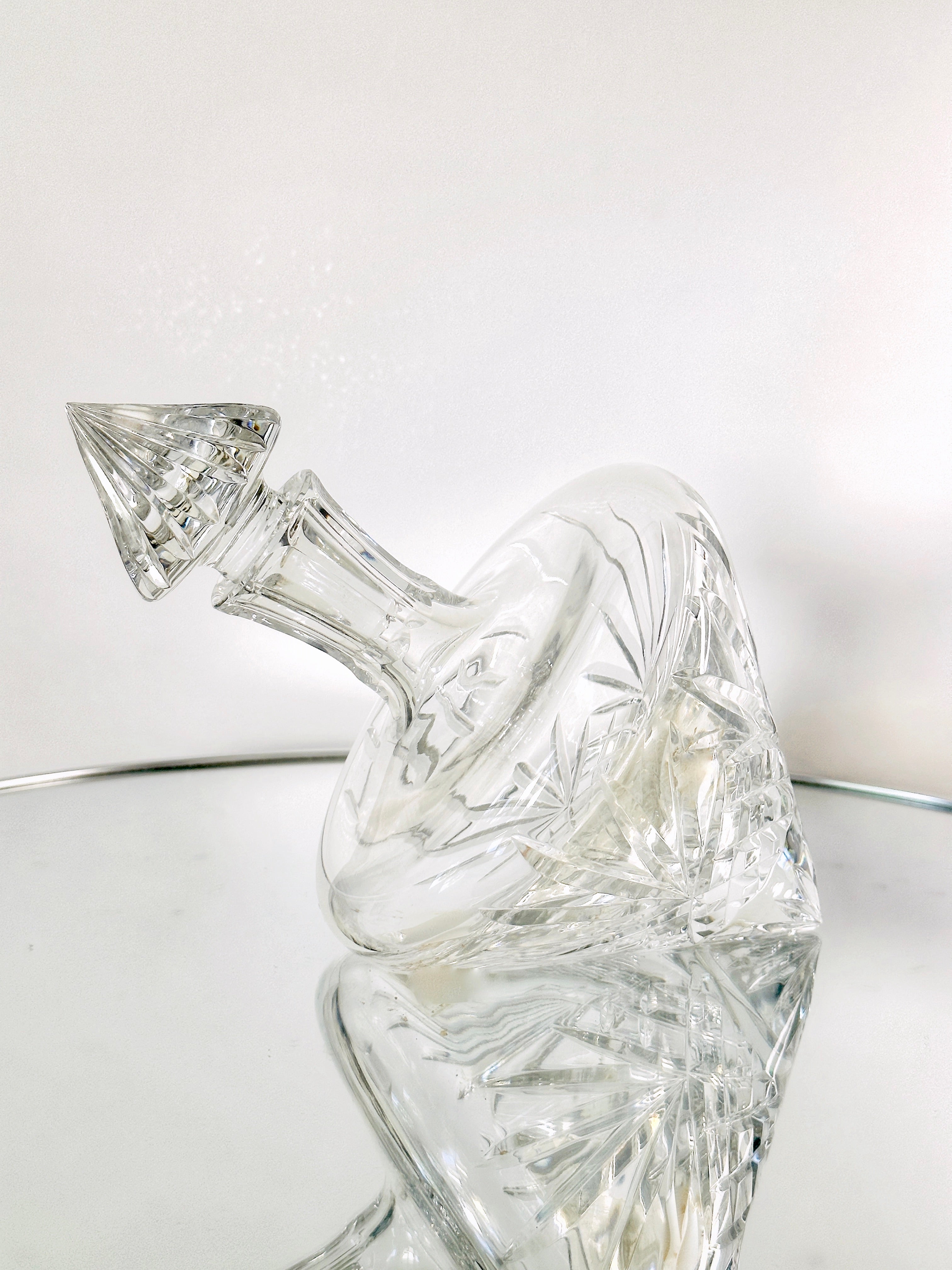 Vintage Waterford Crystal Leaning Decanter with Etched Designs, circa 1980 2